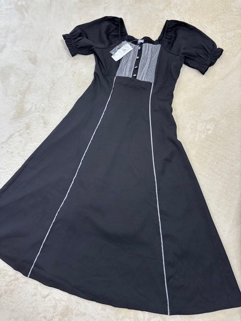 Axes Femme Black Lace-Up Back Dress Long Sleeve Elegant Office Wear