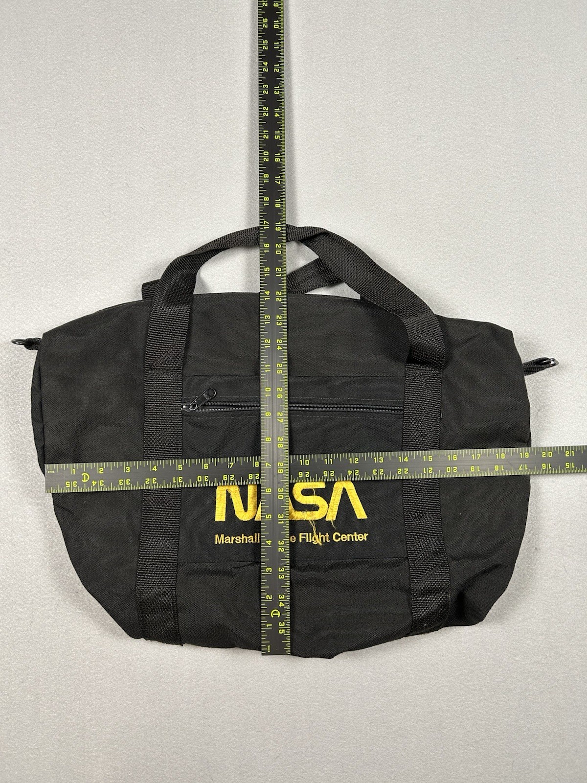 NASA Duffle Bag Marshall Space Flight Center Black Yellow Embroidery Alabama