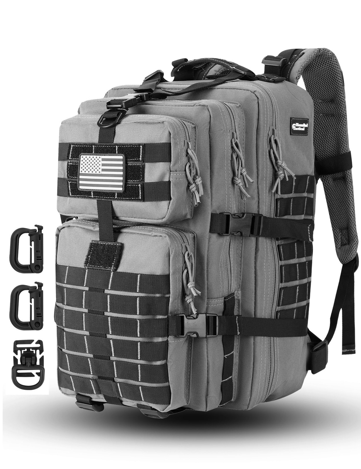 Tactical MOLLE Backpack Military Army 3-Day Rucksack w/USA Flag Patch Grey/Black