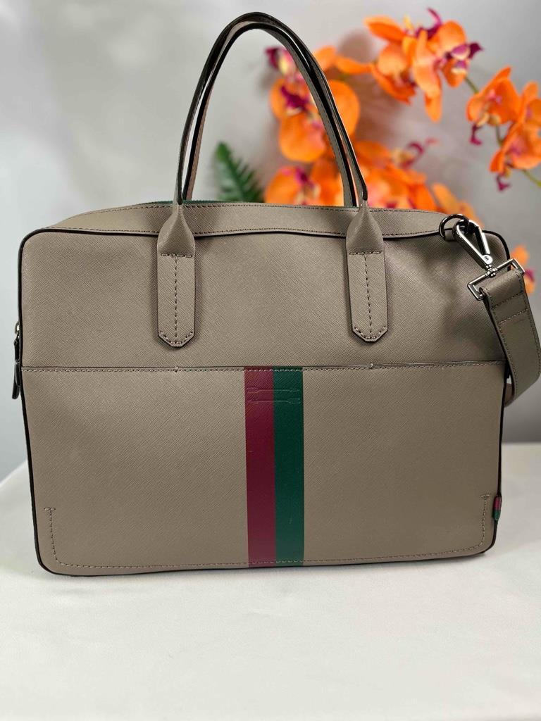 BEN MINKOFF Brody Taupe Saffiano Leather Slim Briefcase