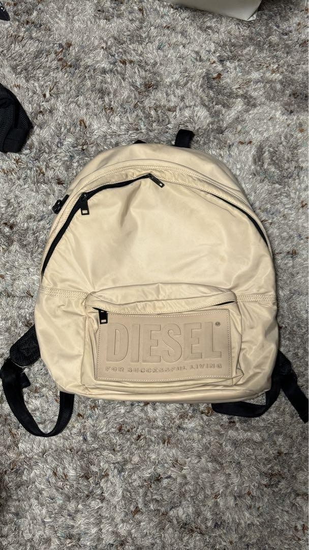 Diesel Men Big Logo Pink Backpack With Front Pocket Luxury Casual Streetwear ITA