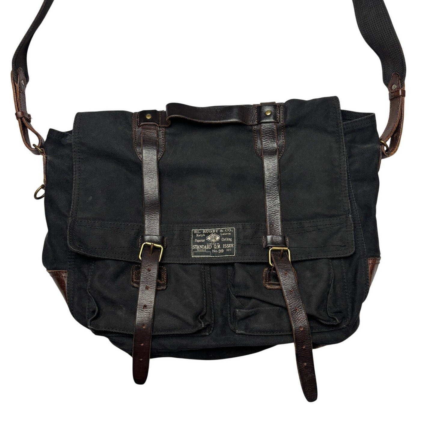Rugby Ralph Lauren Canvas Utility Black Bag 12×19 Leather Messenger Crossbody