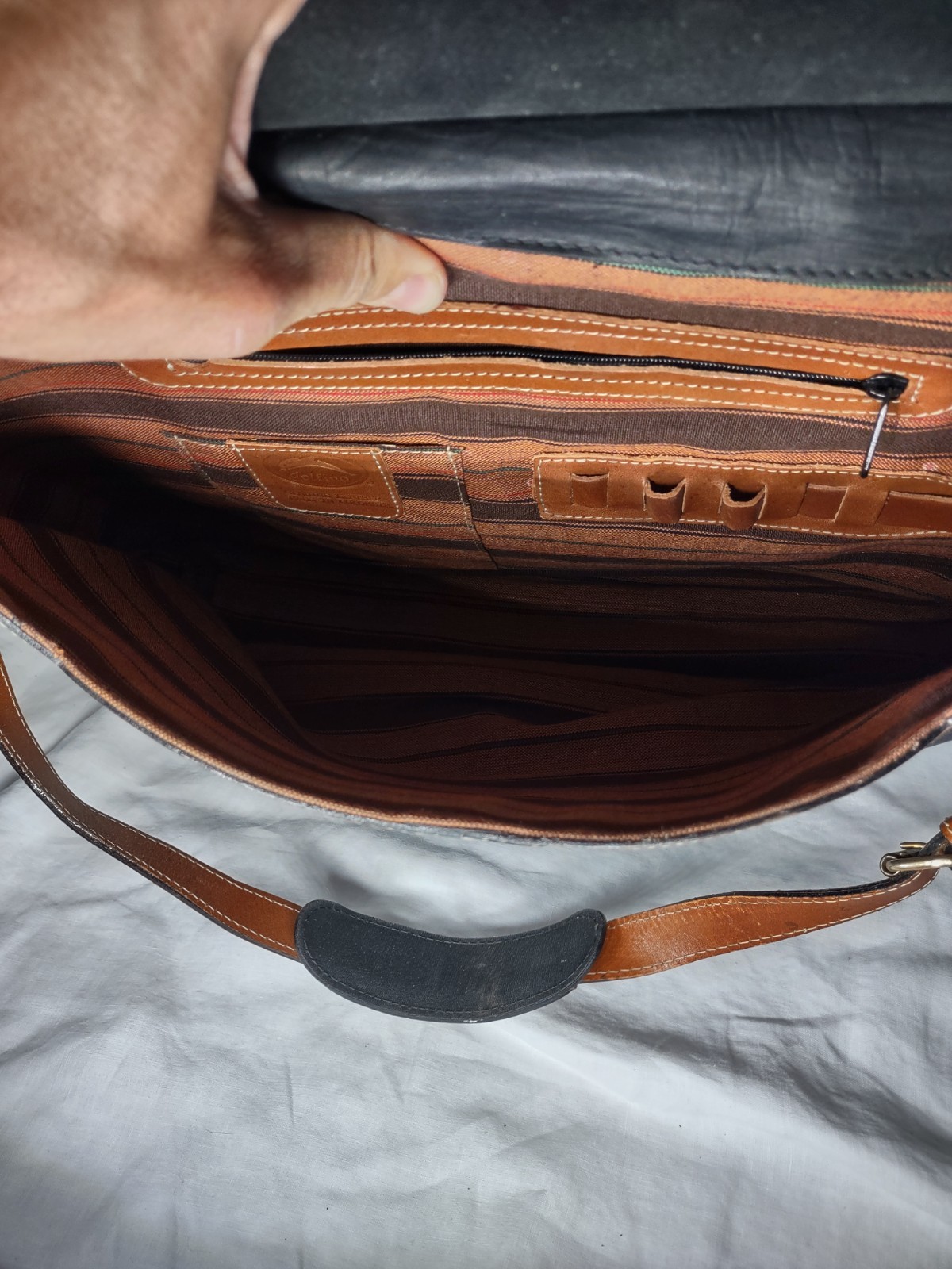 Delfina Two Tone Brown Black Leather Briefcase Messenger Bag