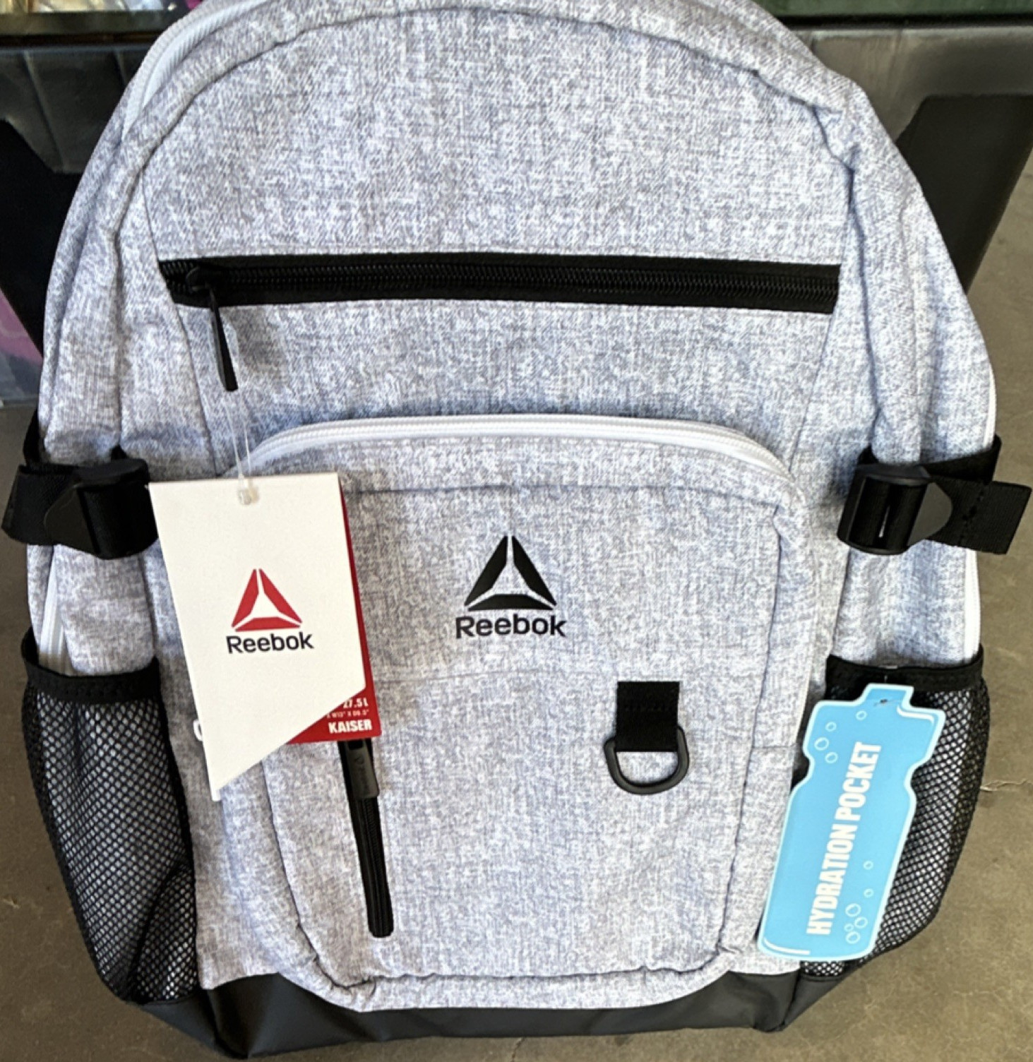 Reebok Gray Backpack Hydration Pocket Adjustable Strap Outer Inner Pockets Men