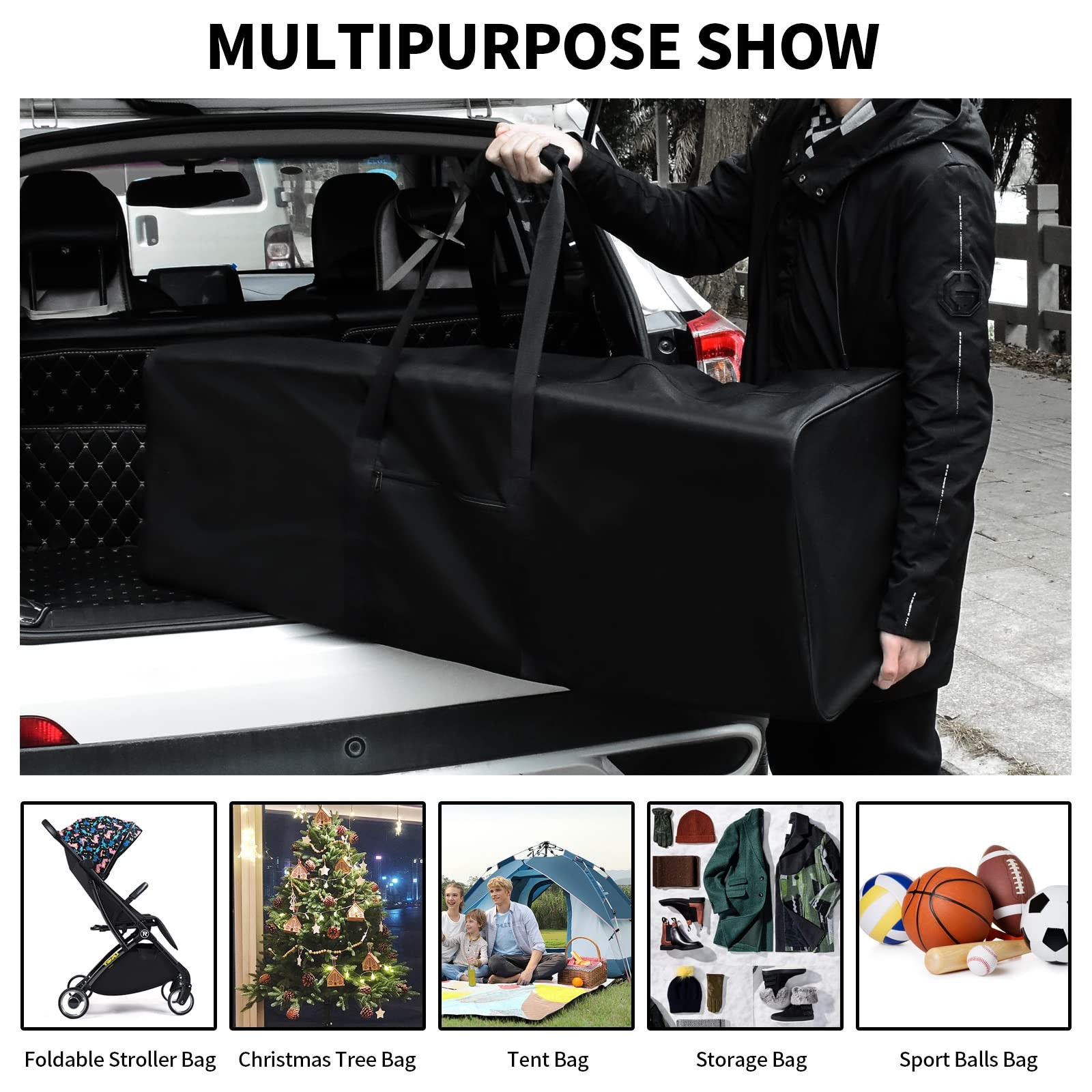 46 inch XL Travel Duffle Bag for Sports Equipment with Lockable Zippers Black