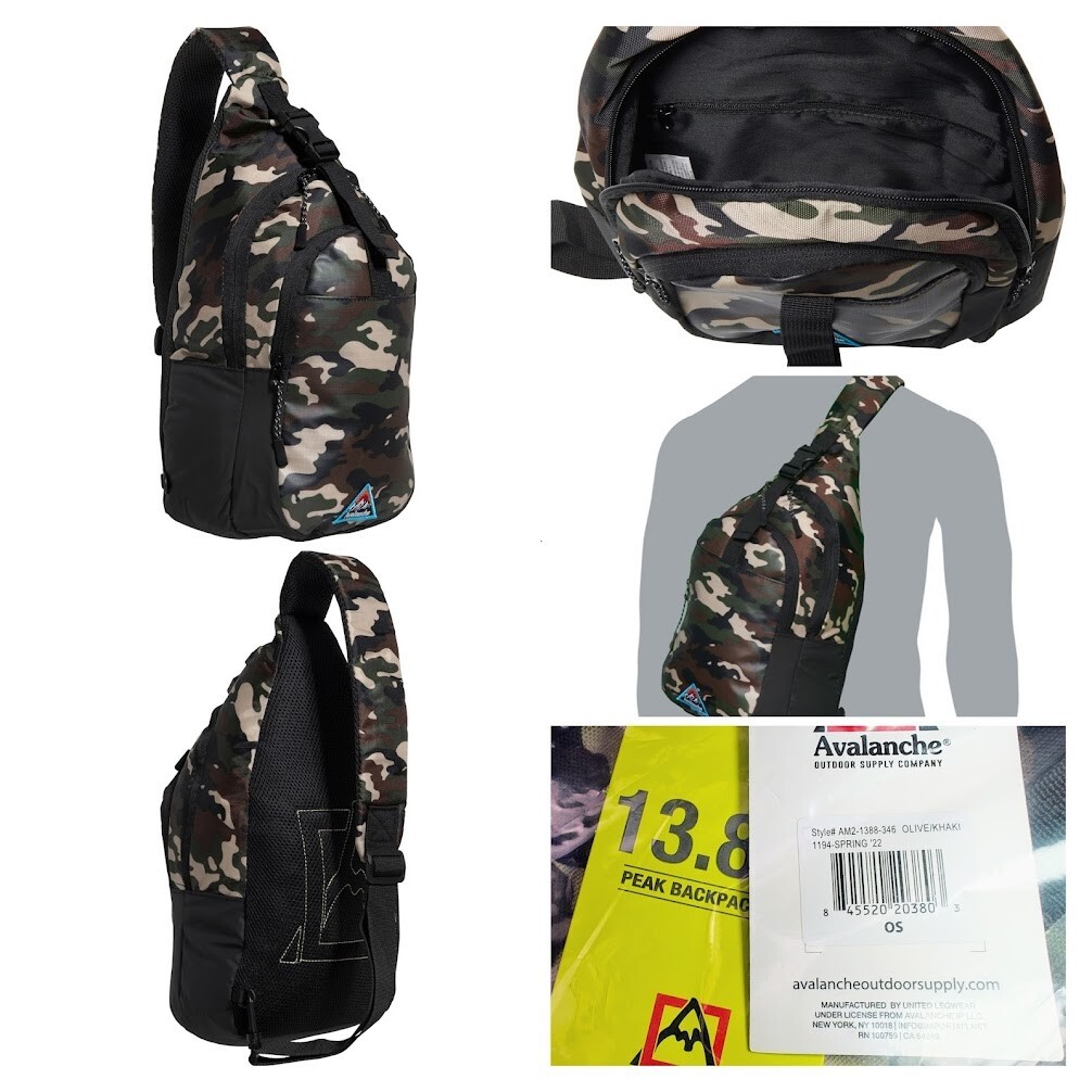 Avalanche Backpack Black Green Tan Brown Camo Crossbody Sling Day Small Bag New