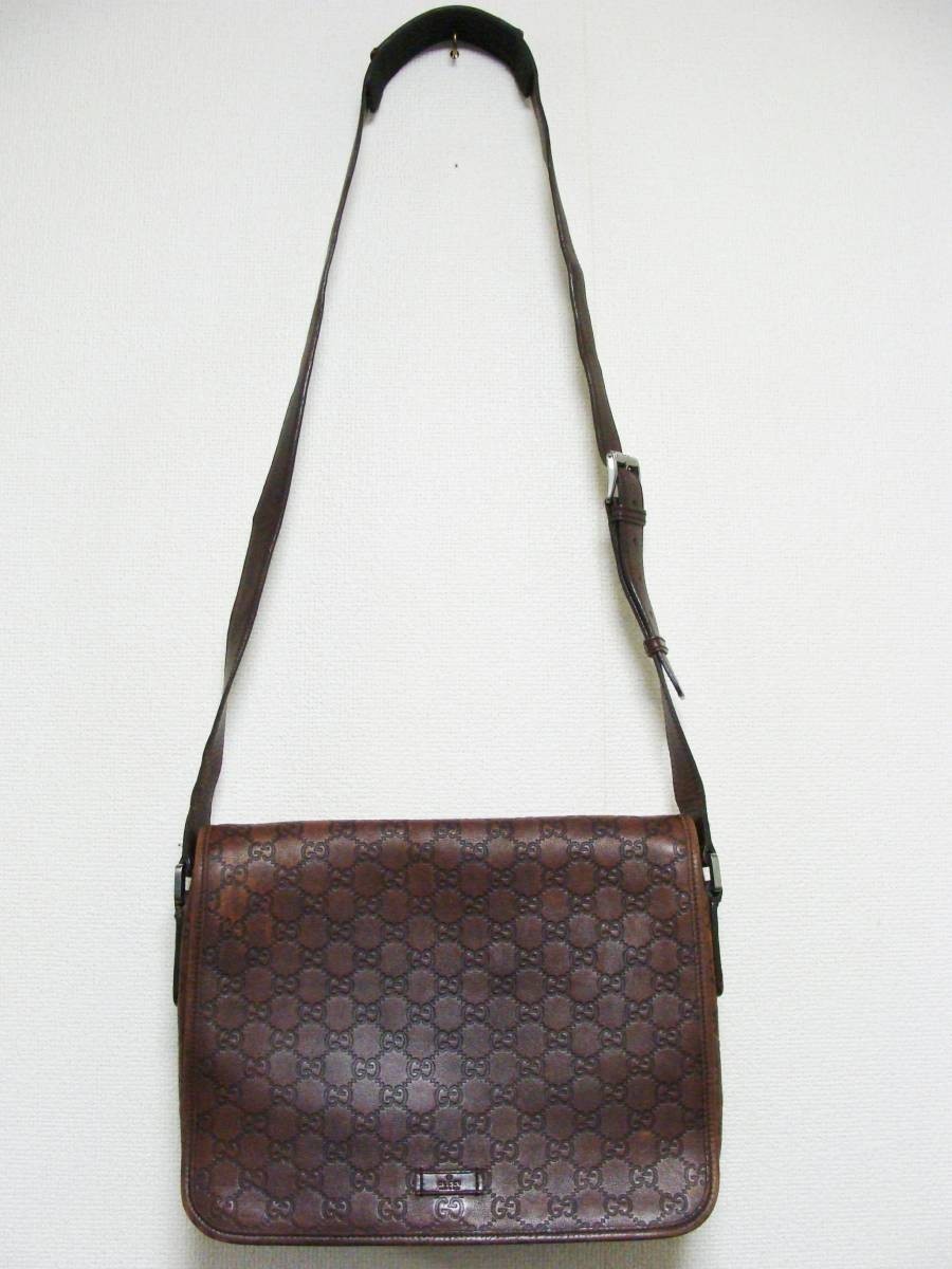 Gucci Guccissima Brown Shoulder Messenger Bag Leather Flap Used