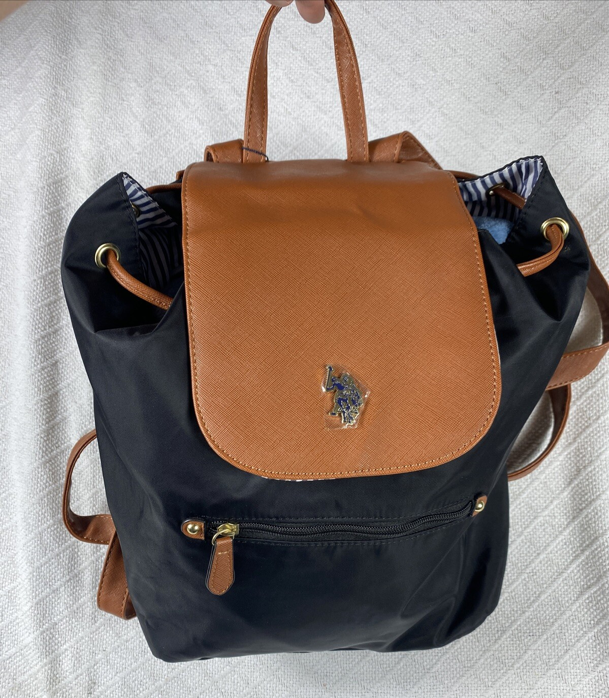 U.S. Polo Assn Black Nylon Backpack NWT Travel Work School Laptop Bag