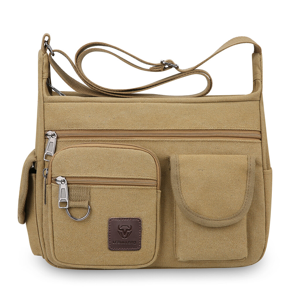 LEBULLBRO Mens Canvas Messenger Bag Shoulder Crossbody Military School Satchel