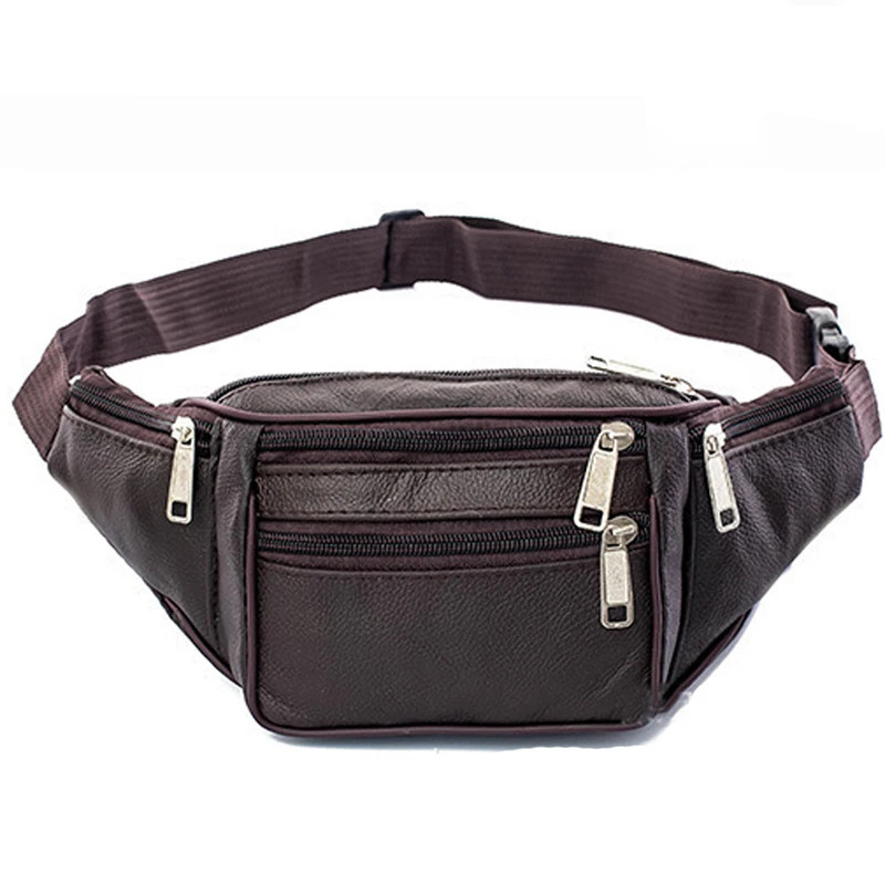 Genuine Leather Waist Bag men Waist Pack Waist Bag Funny Pack Belt Bag Men Chain