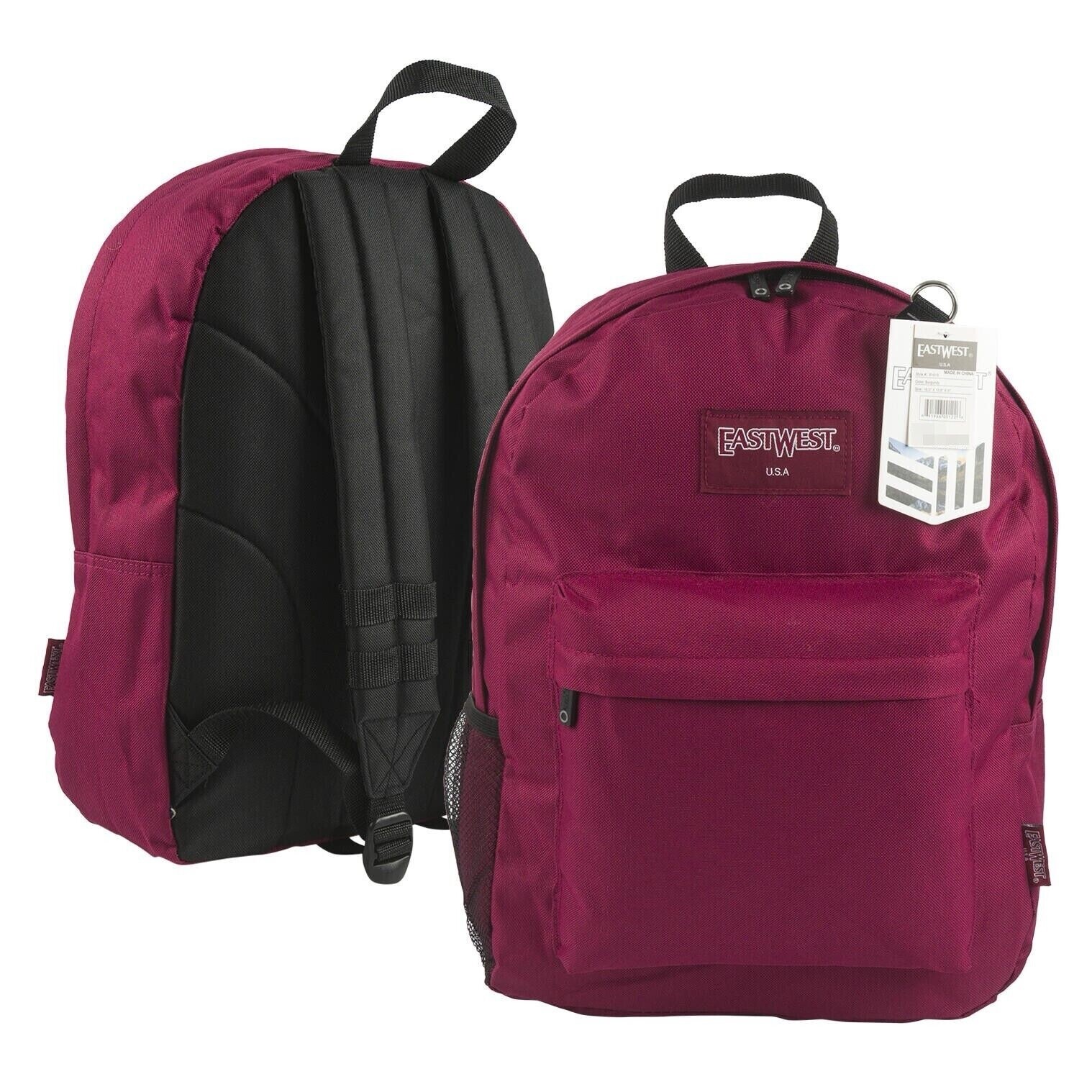 Eastwest Backpack – Burgundy 16.5” Adjustable straps, Mesh Water Bottle Holder