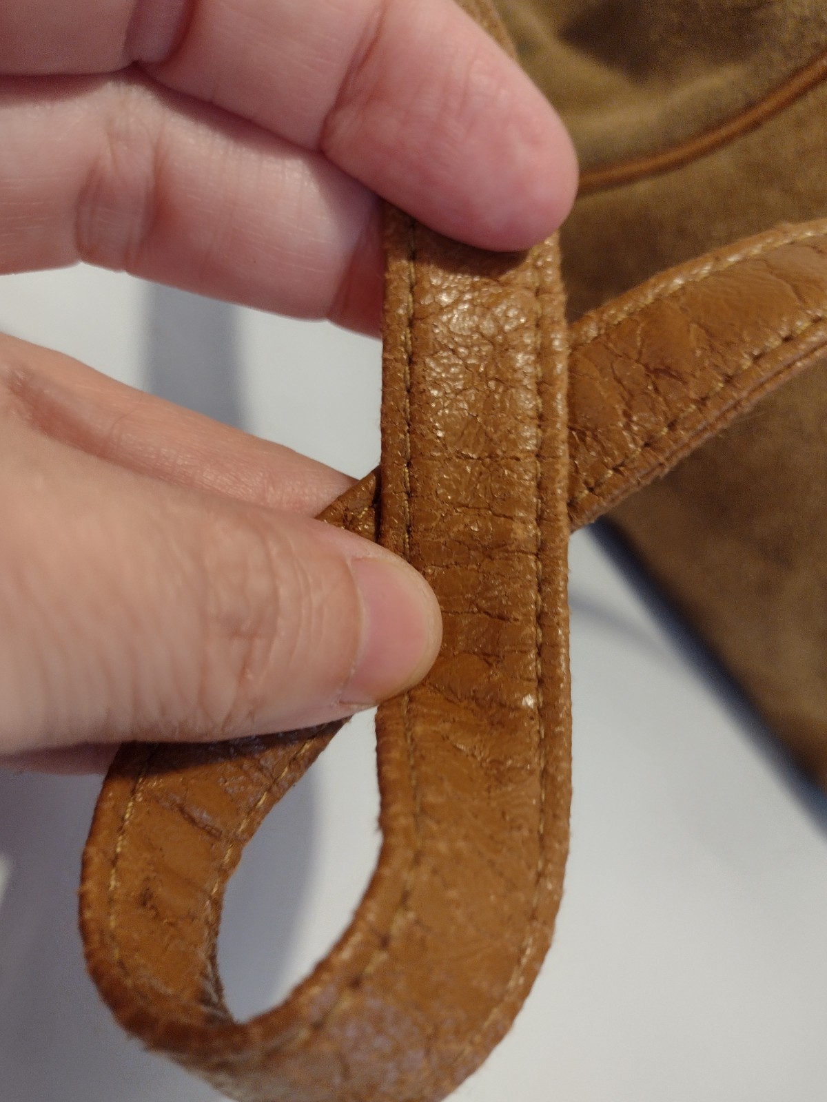 Vintage 1970s Tan Suede & Leather Hinged Shoulder Bag Small