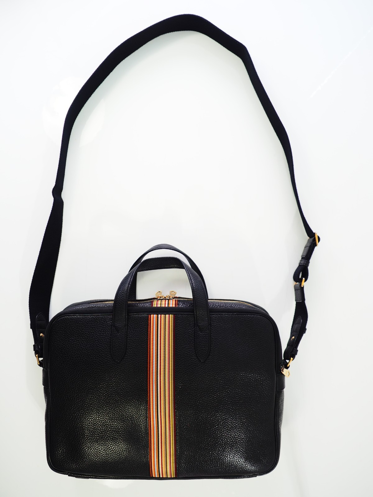 Paul Smith Bag Signature Stripe City Webbing Black Leather Folio Crossbody