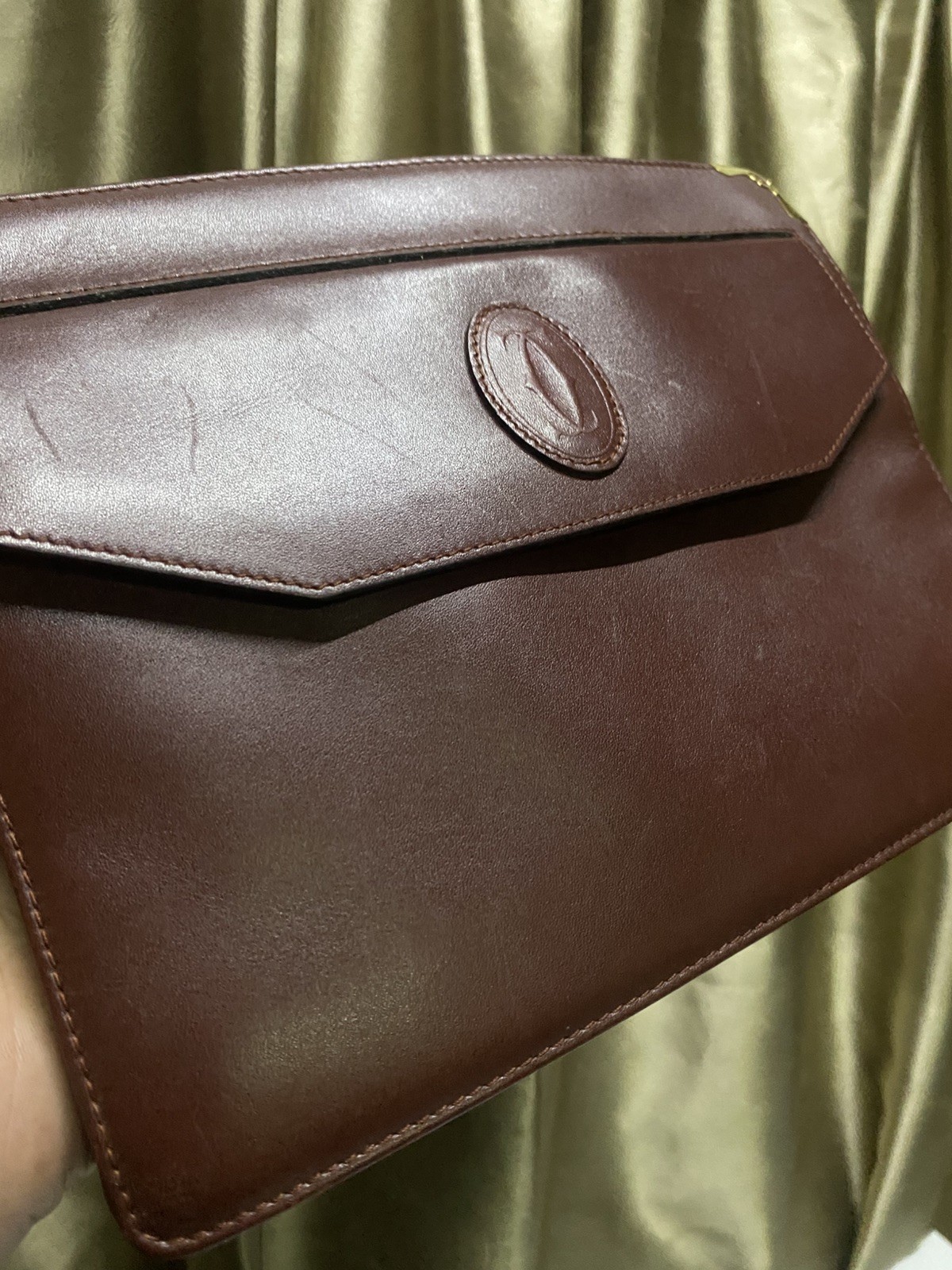 Cartier Leather Clutch Bag, Burgundy Vintage Luxury, Must De Line, handbag
