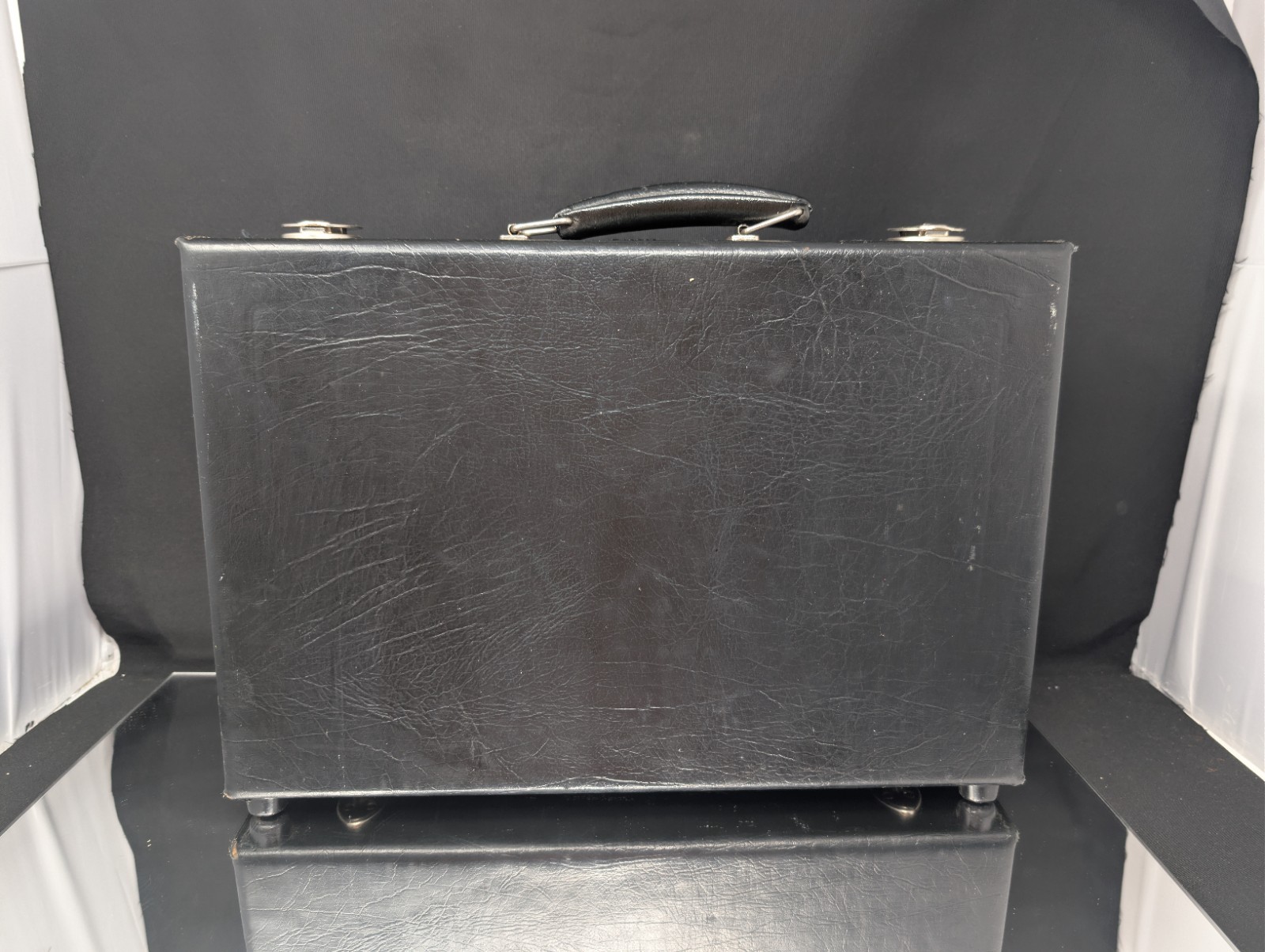 GROOVY! 17″ Stebco 1970s Black BRIEFCASE Document Bag TUFIDE Leatherette VINTAGE