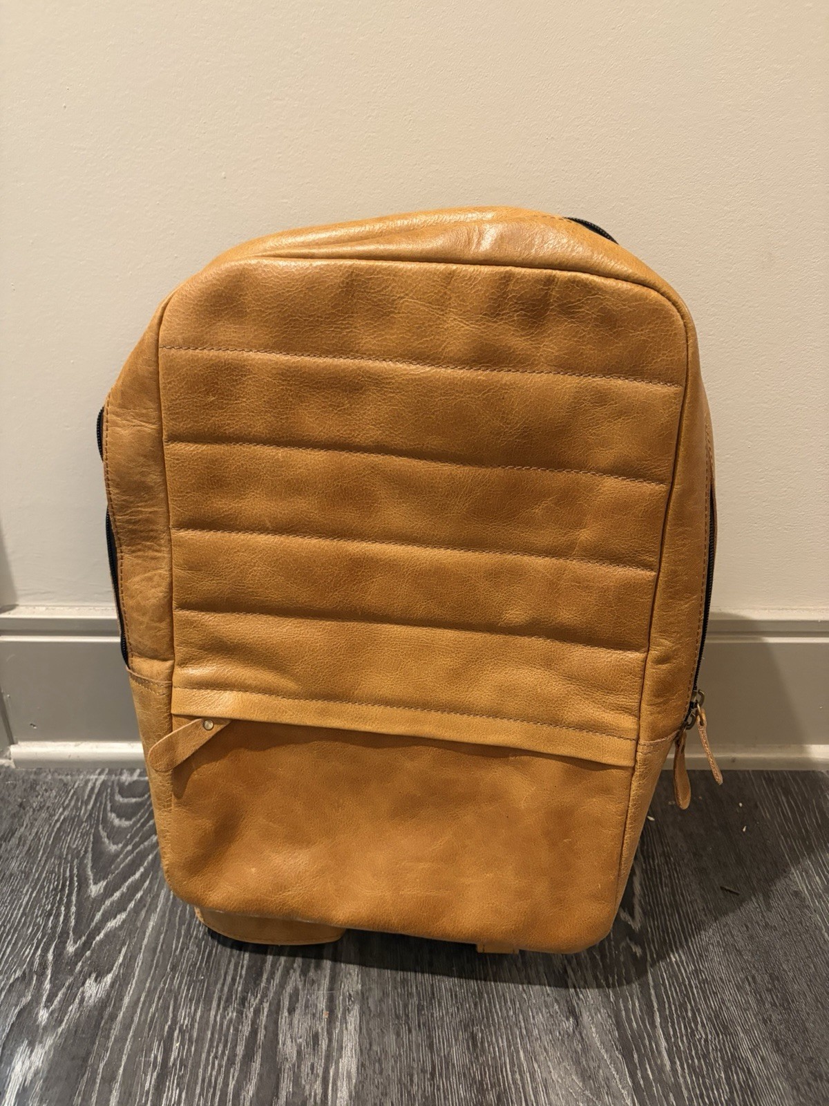 Brown/ came Solid leather Backpack with Adjustable Straps, Zip Closure