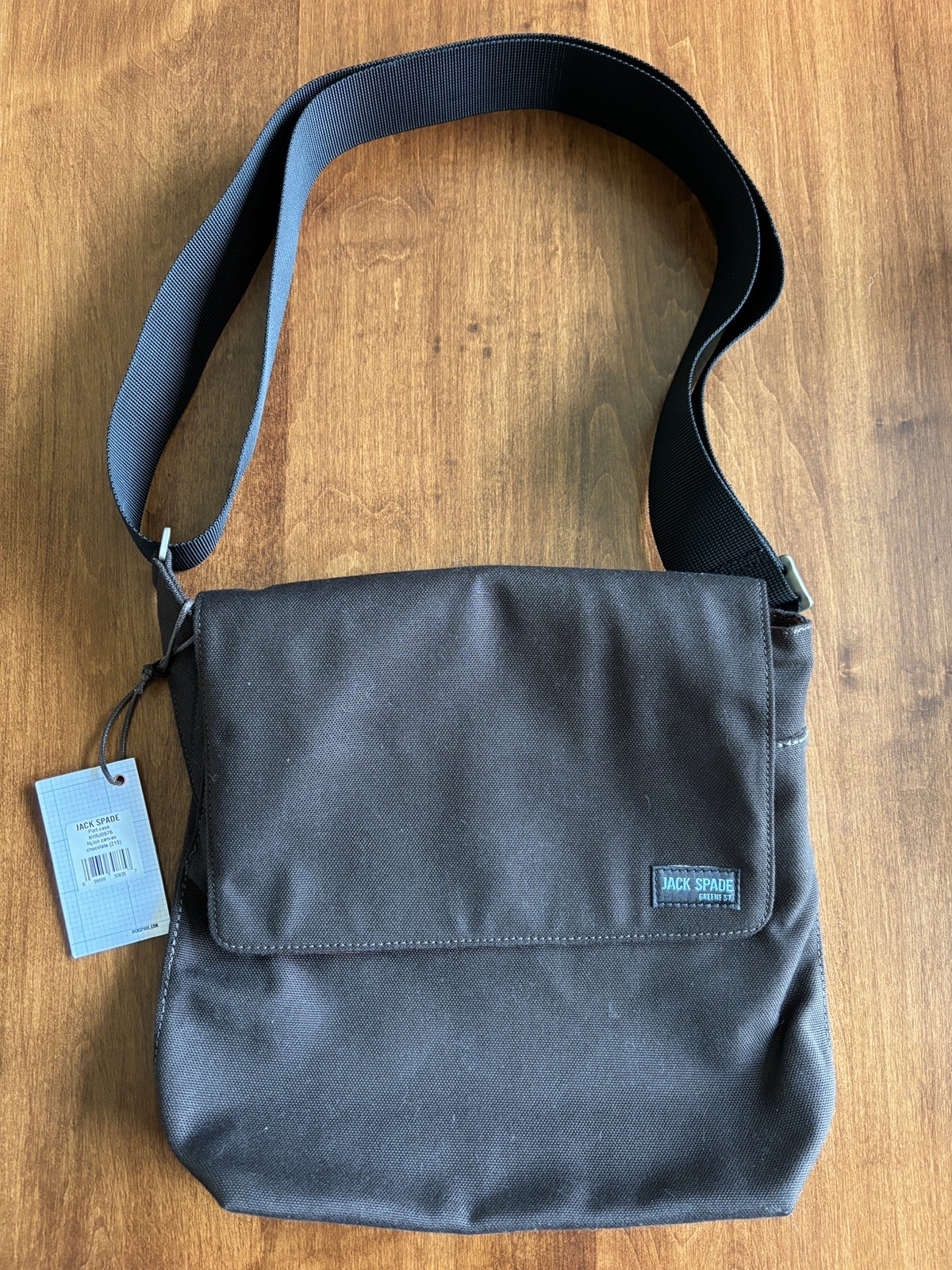 Jack Spade Green St. Canvas Crossbody Chocolate/Brown Messenger Bag Laptop w/Tag