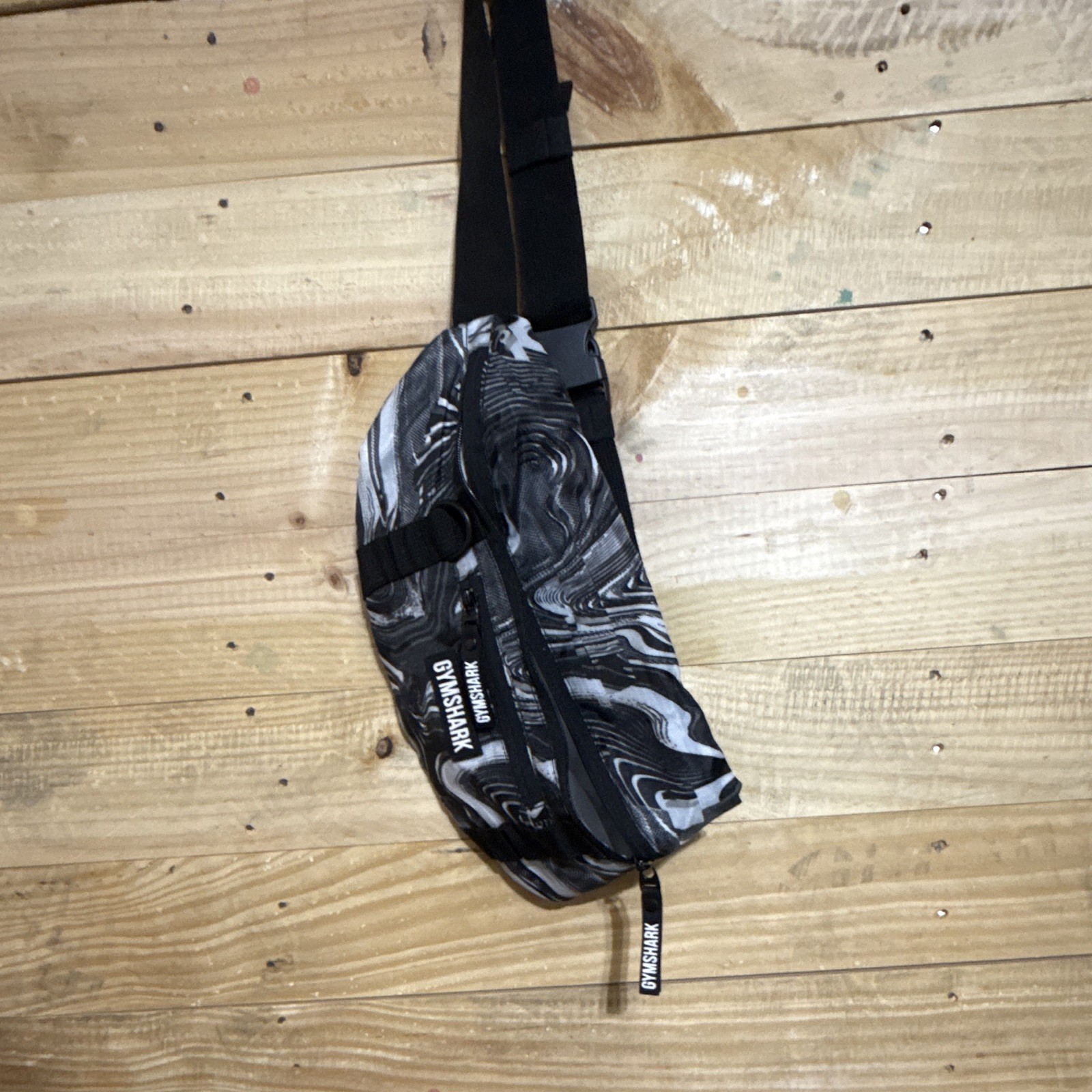 Gymshark Black/White Marbled Belt Bag Fanny Pack Zip Adjustable Crossbody OS