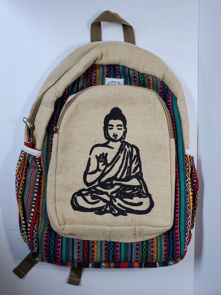 NWOT 100% Natural Hemp Laptop BACKPACK Eco Friendly Boho Meditating Buddha