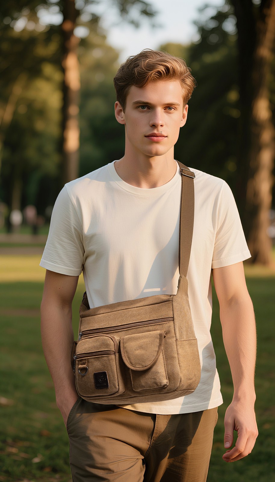 Men’s Vintage Canvas Satchel Crossbody Messenger Shoulder Bag for Daily Commute
