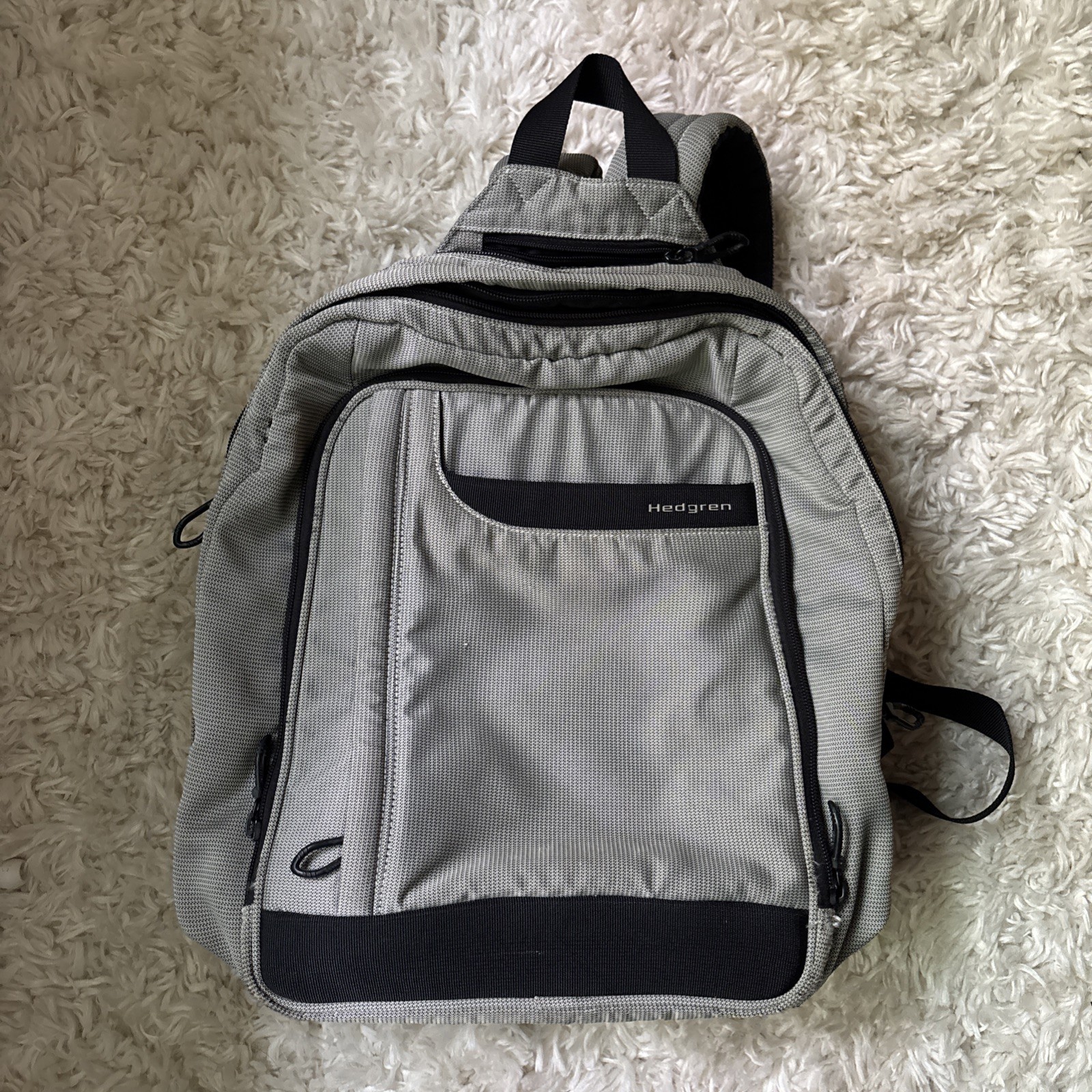 Hedgren Backpack Urban Gear Bag Gray Black 90s Y2K Streetwear Techwear Laptop