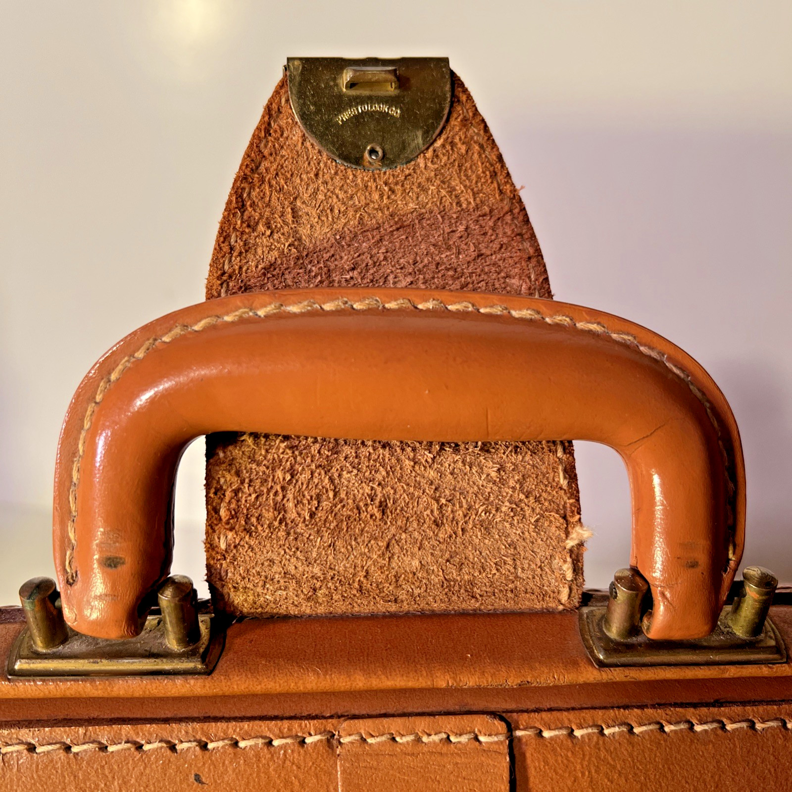 Vtg Genuine Leather Briefcase Cognac Deep Buffed Cowhide Legal Document Case