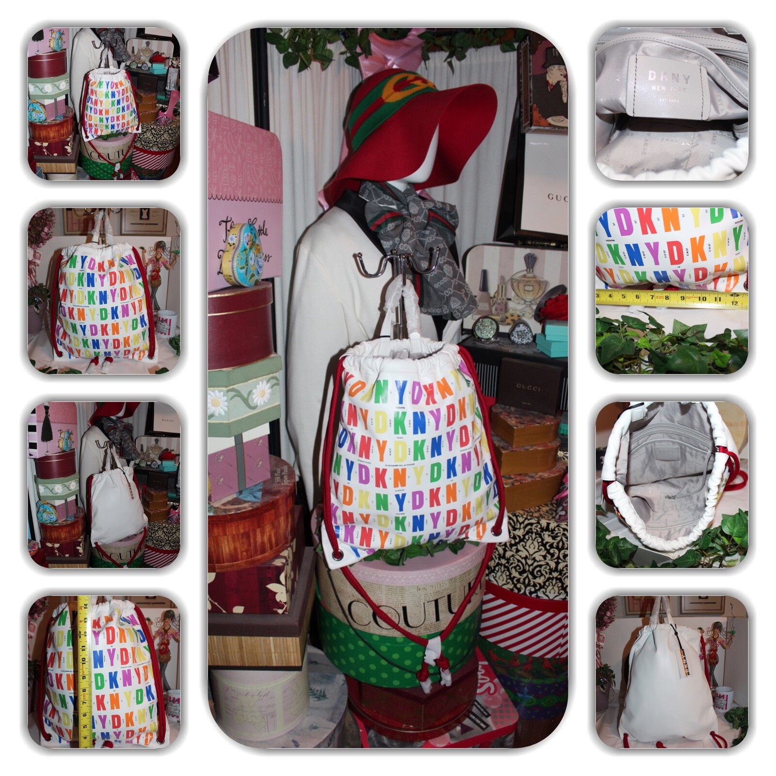 NWT-COUTURE DKNY WHITE RAINBOW COLOR(S) LIMITED EDITION DRAW STING BACKPACK!