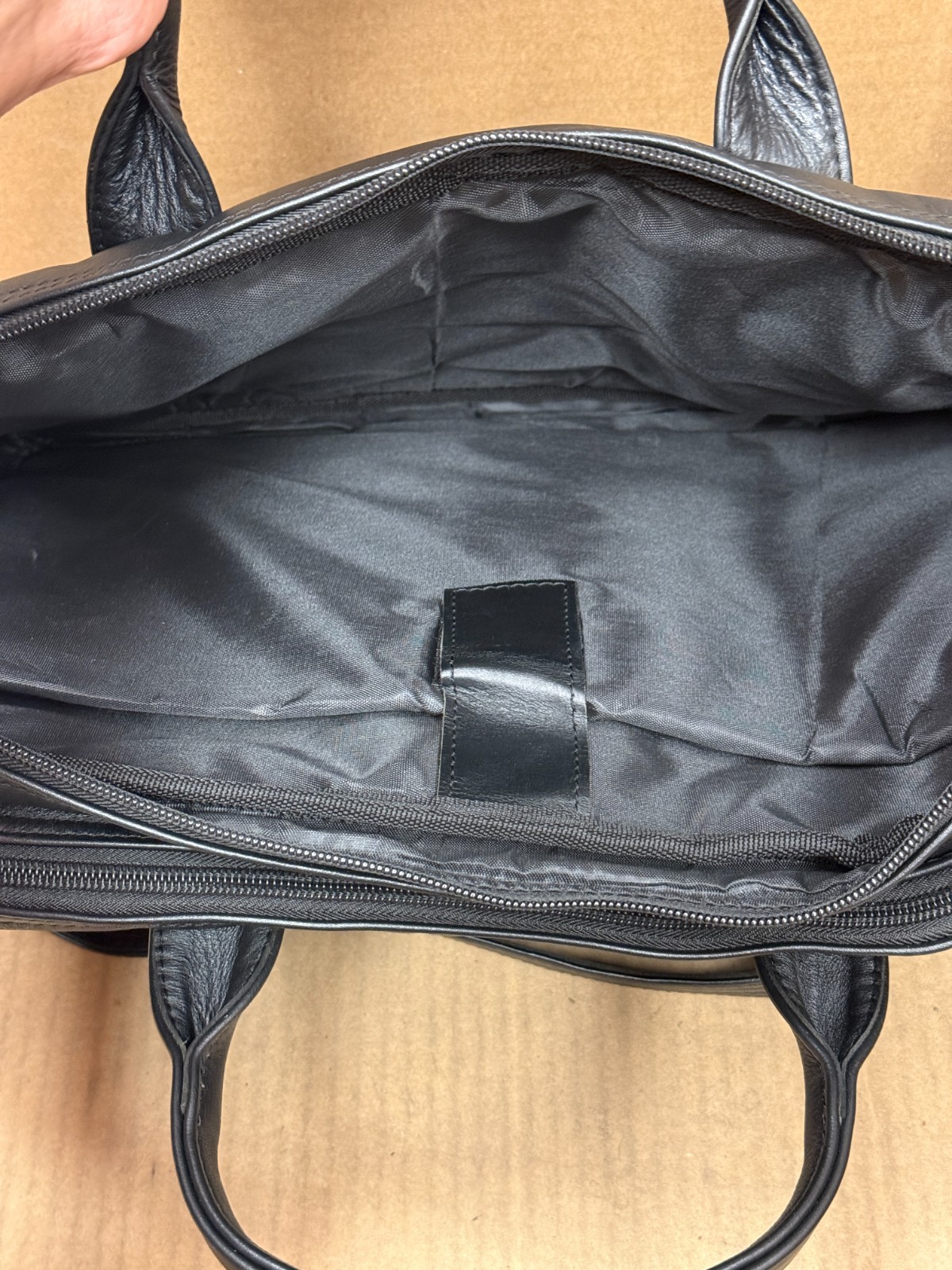 Double Compartment Executive Classic Top Grain Cow Leather Messenger Bag Black