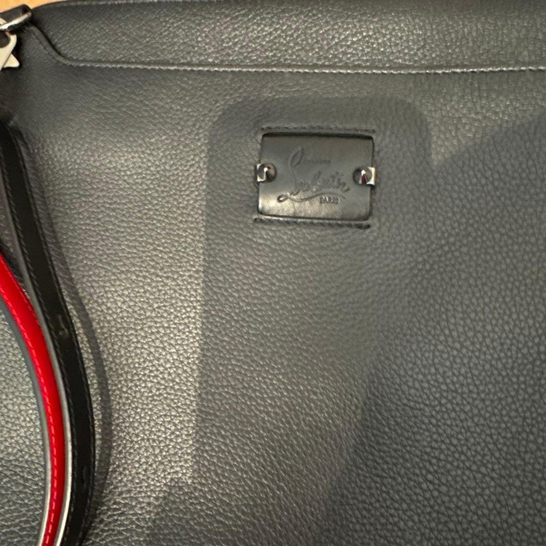 Christian Louboutin Authentic Black Grained Leather Shoulder Bag Red w/ Dust bag