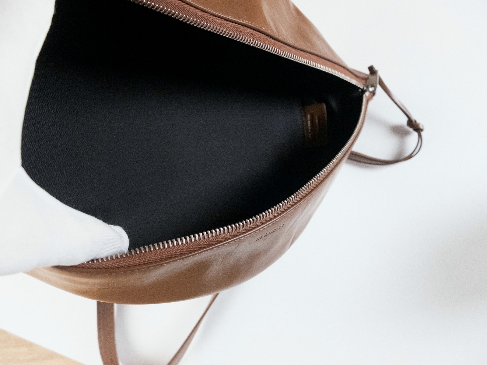 (NO CUSTOMS TAX) JIL SANDER medium brown leather Taco belt / crossbody bag NWT