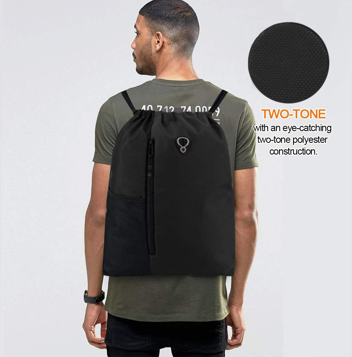 Black Drawstring Backpack Gym Bag for Men Women String Sports Backpack with Wate