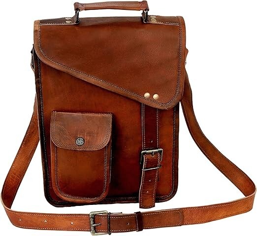 Leather Satchel Tablet Bag Laptop Case Office Briefcase Messenger Gift for Men