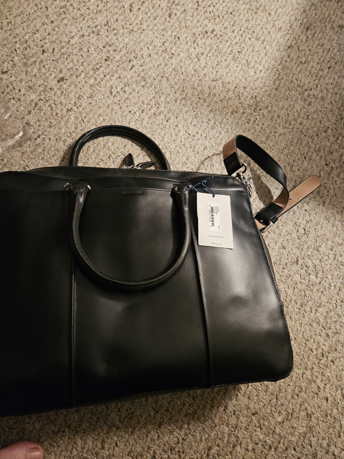 Cole Haan McKinney Genuine Leather Laptop Briefcase Messenger Bag, Black