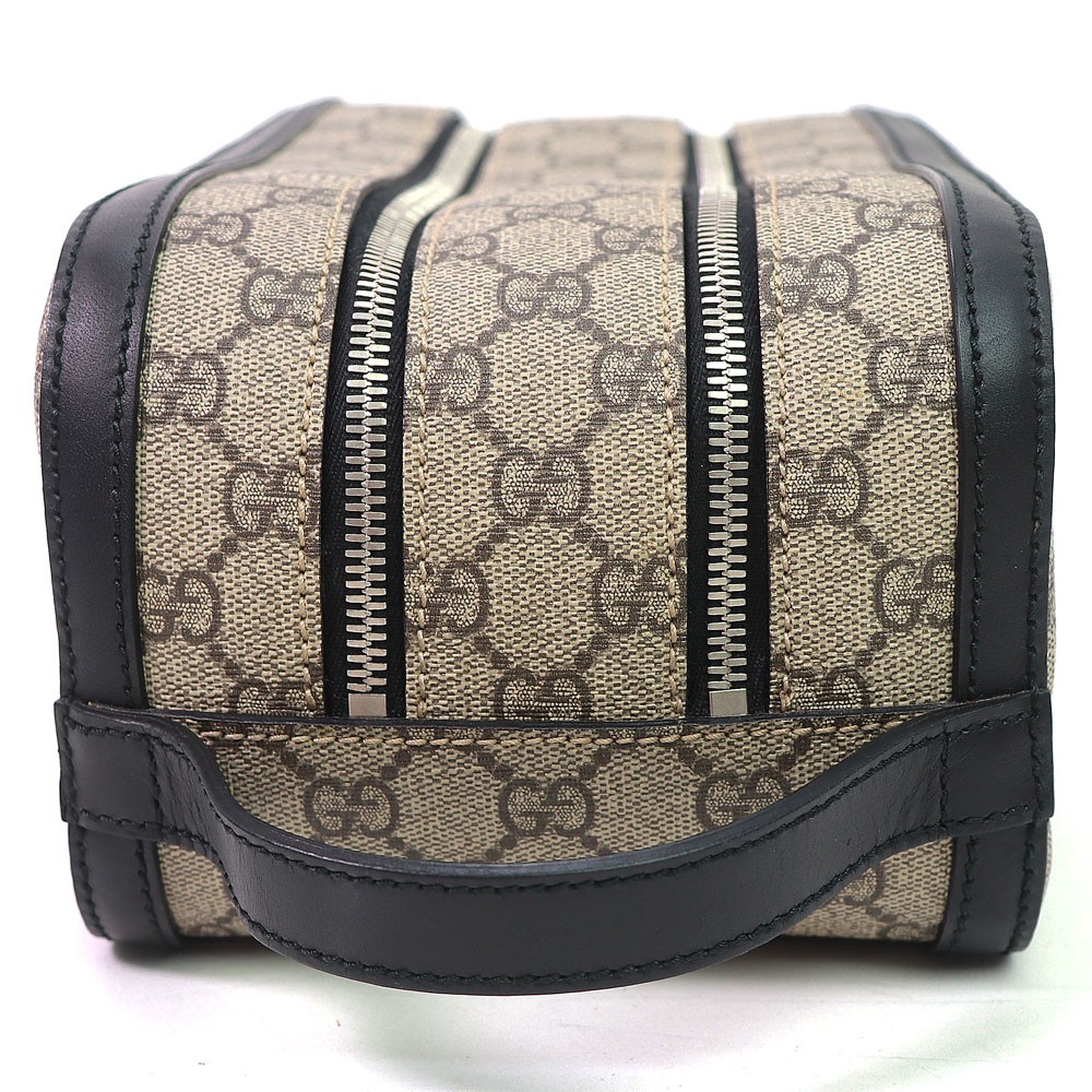 Gucci GG Supreme Canvas Clutch Bag Double Zip Beige Black Pochette
