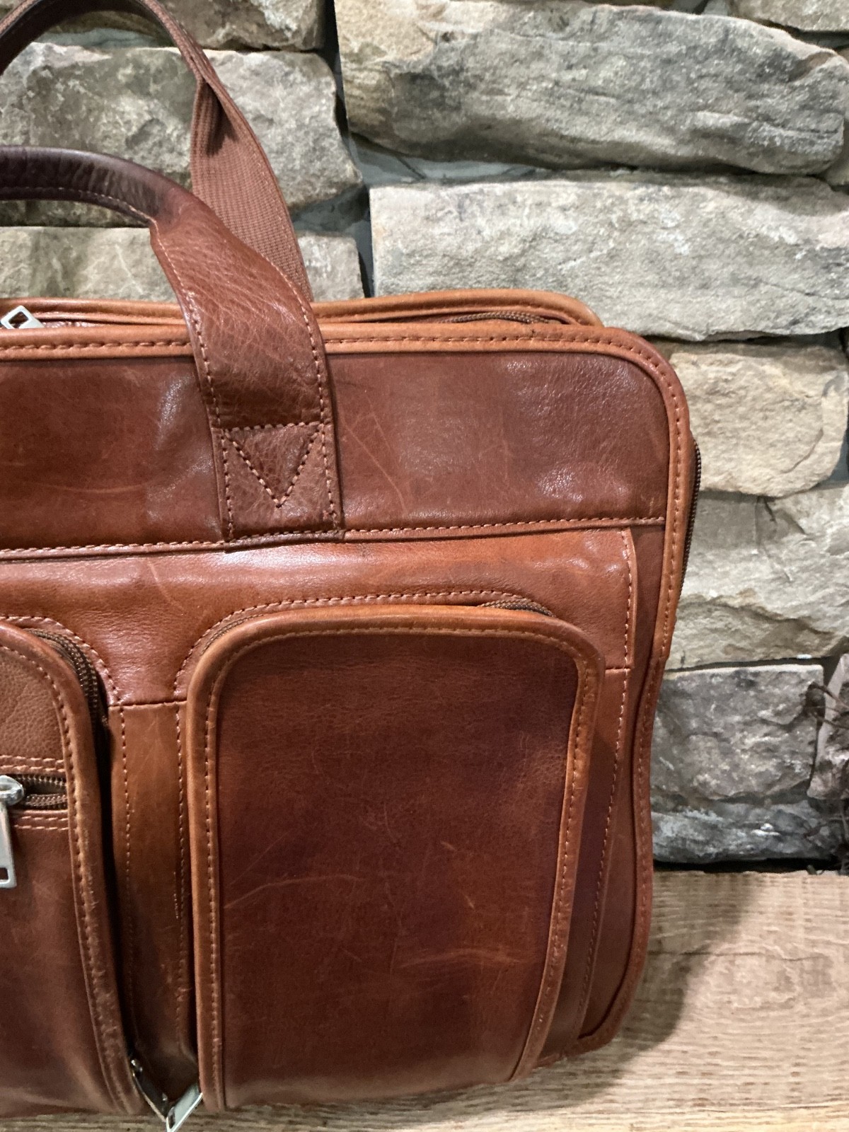 WILSON LEATHER Brown Genuine Leather Briefcase Travel Bag Laptop Expanding VG ❤️