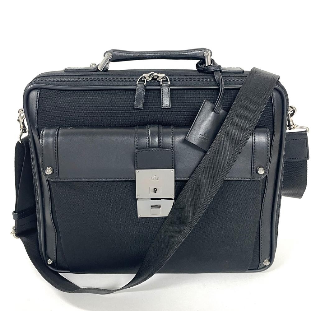 Gucci Business Bag 2WAY Nylon Leather Black Used
