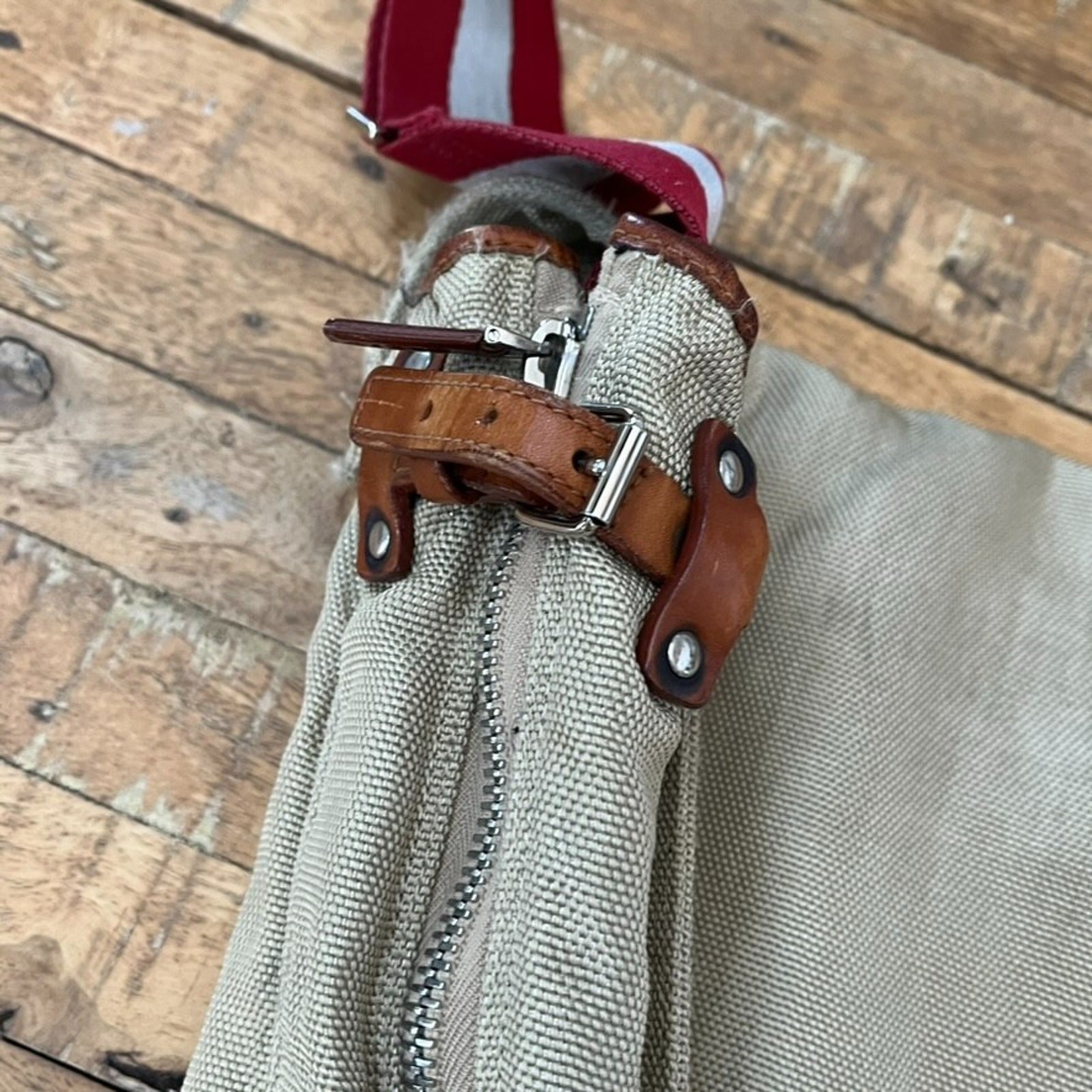 Bally Leather & Canvas Khaki Crossbody Messenger Bag Expandible