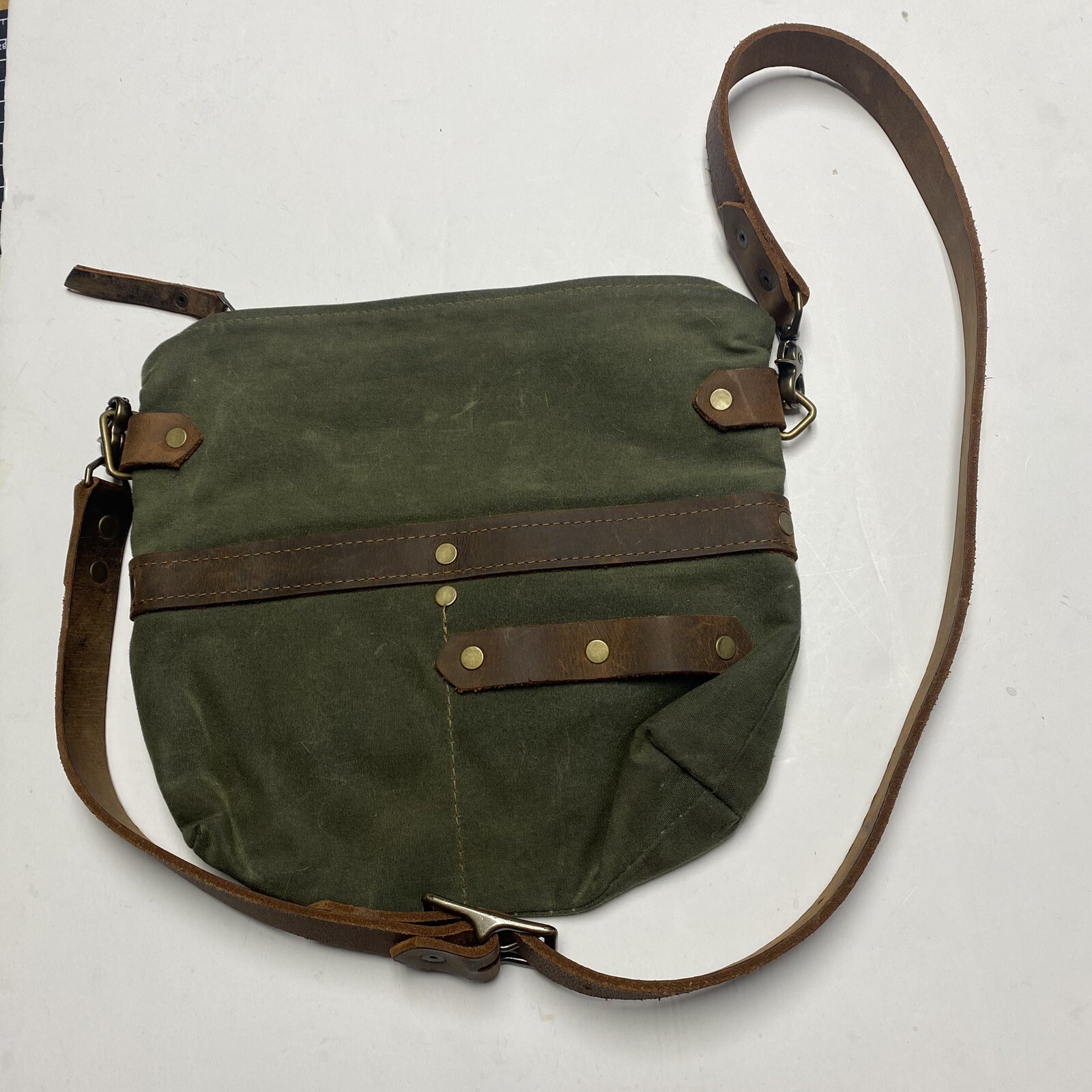 HANDMADE WAXED Canvas Leather TOTE Hand Bag W Pockets & Double Removable Straps
