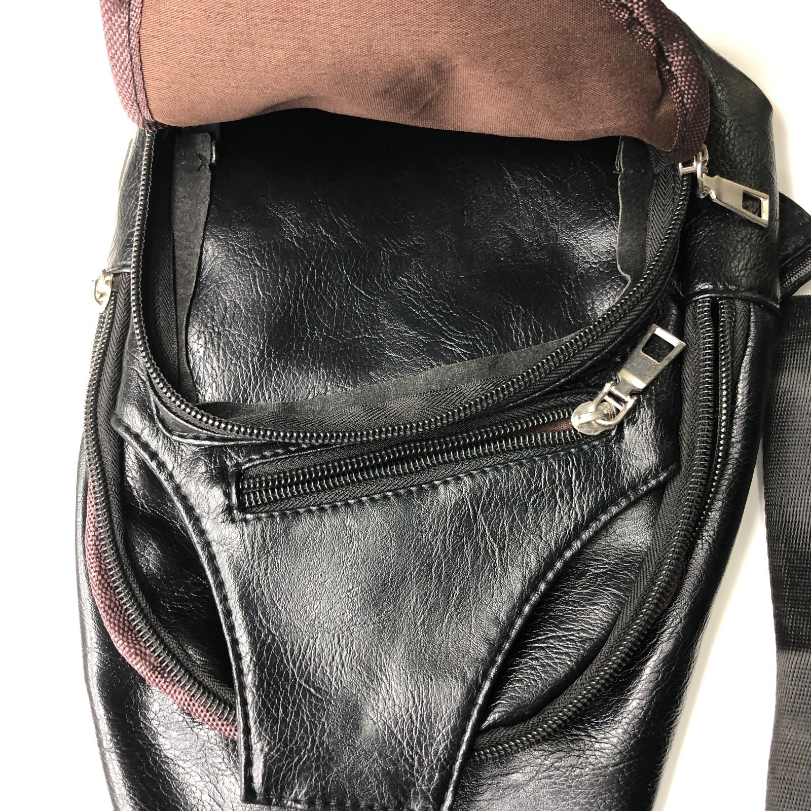 Unbranded Crossbody Sling Bag Black Mens Faux Leather Adjustable Strap