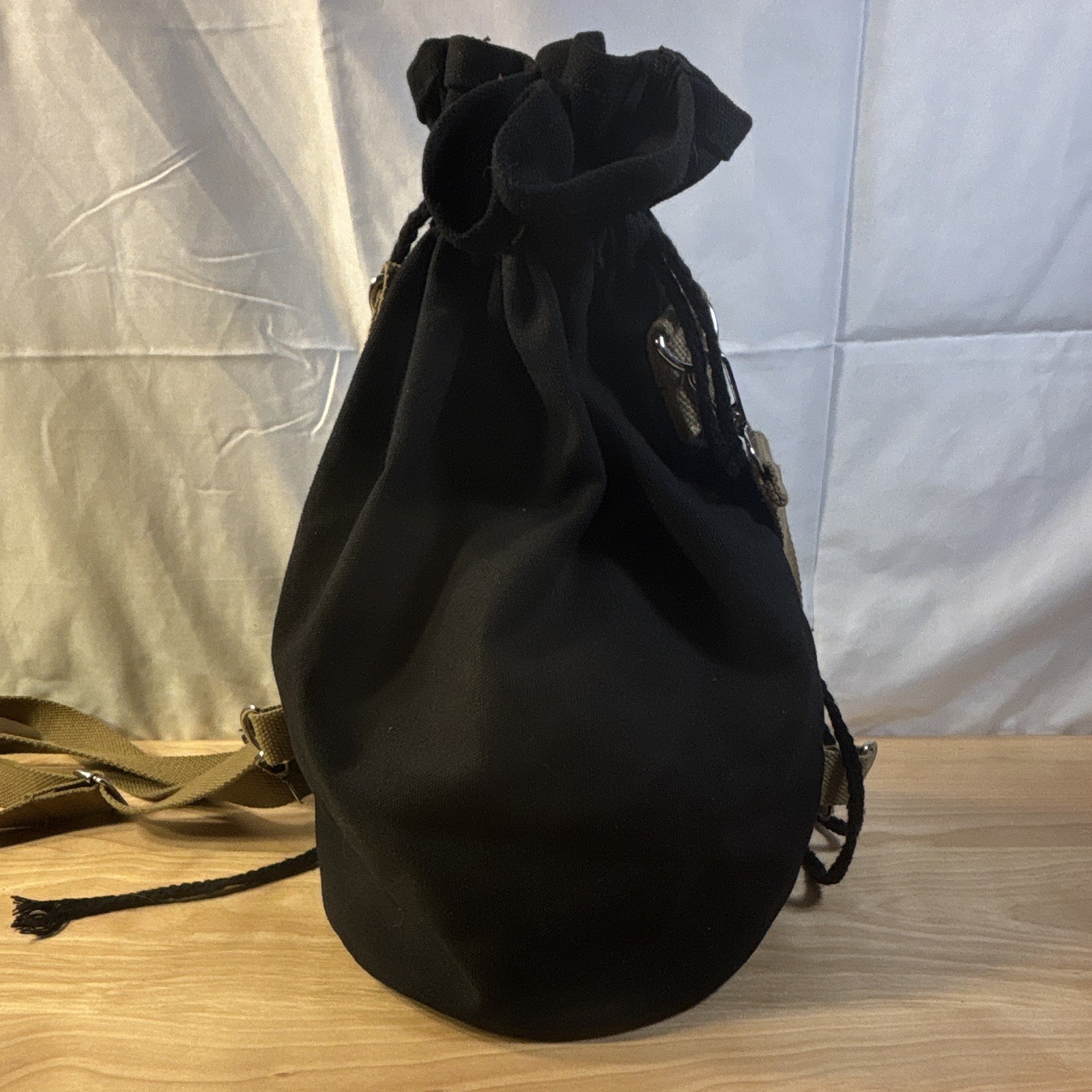 Men’s Black Drawstring Quality Canvas Bag Small Adjustable Strap Dollar Sign