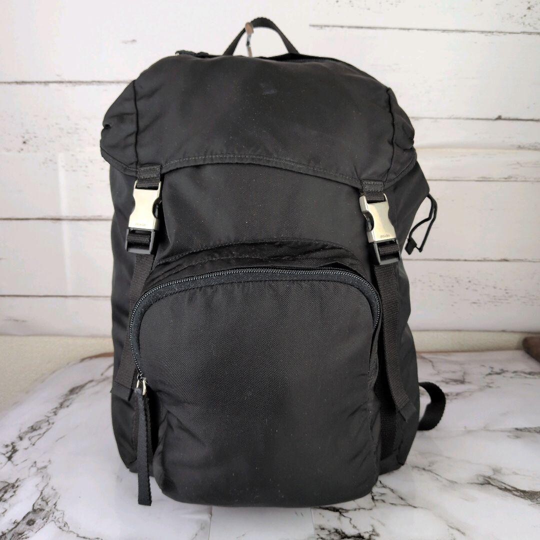 Prada Black Nylon A4 Backpack Triangle Logo Business Travel Rare Mens Unisex