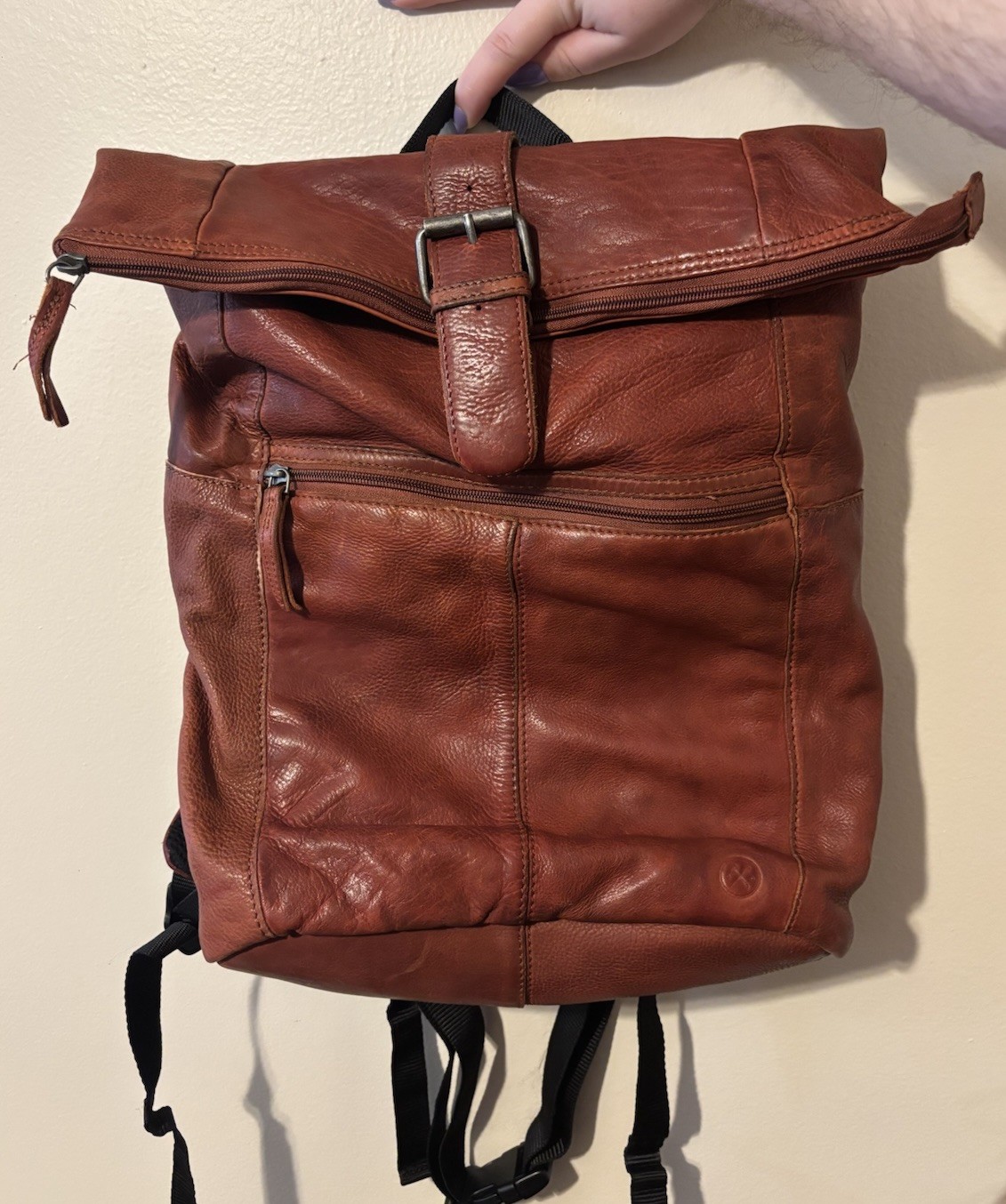 Hide & Stitches Rolltop Leather Backpack – Dark Cognac