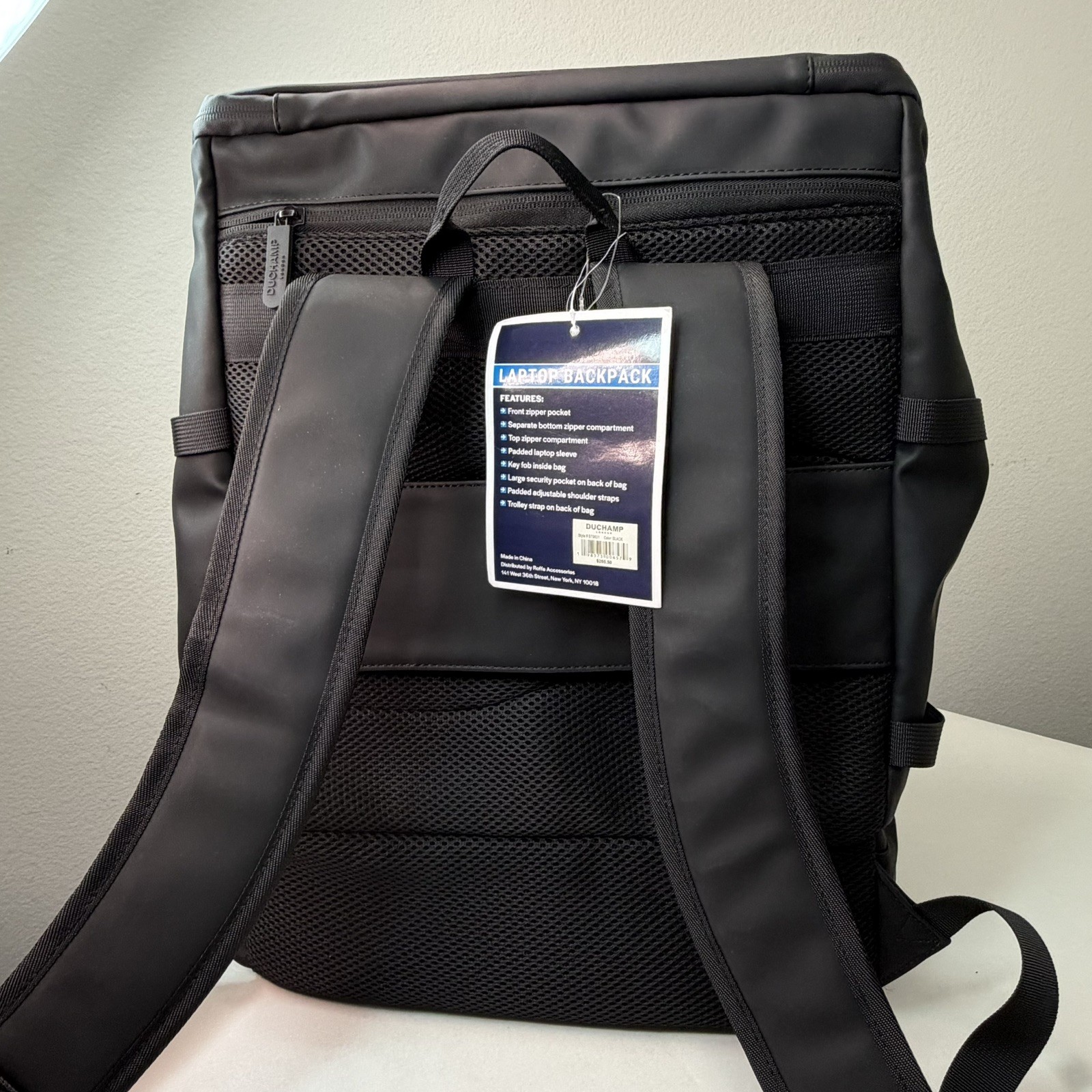 Duchamp London Black Laptop Backpack Rubberized Commuter Travel MSRP $205 NWT