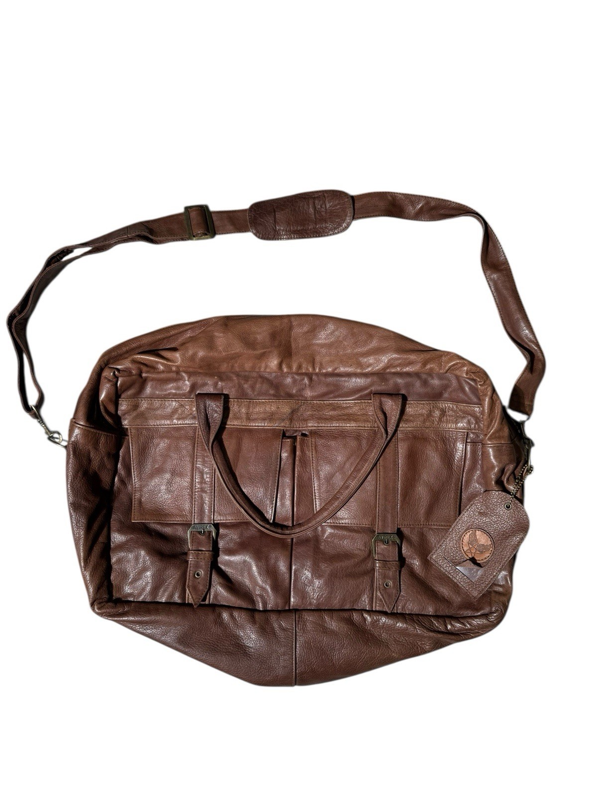 RARE Vintage AVIREX Brown Leather Messenger Shoulder Bag Briefcase