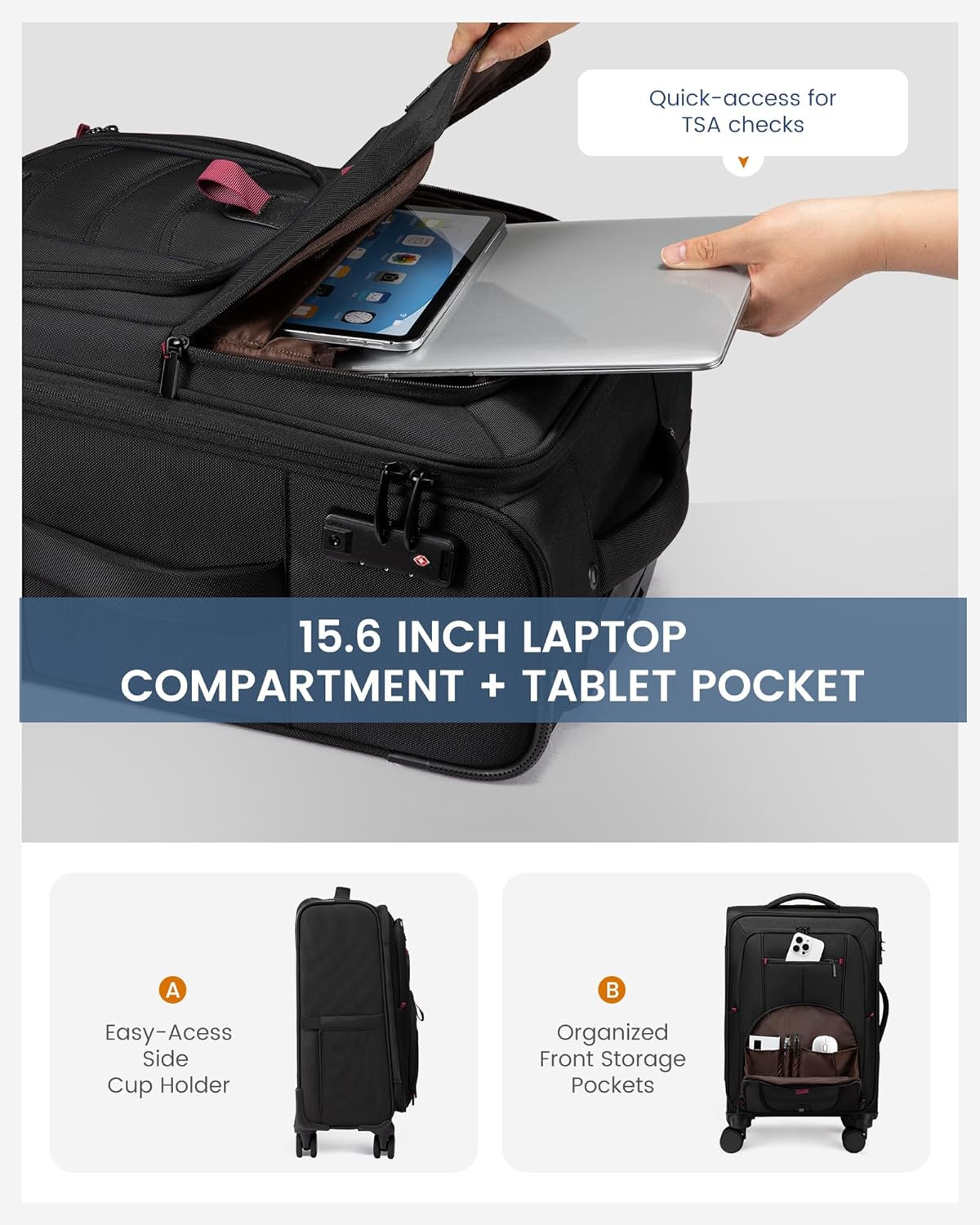 Business Softside Checked Luggage with 15.6/17.3 Inch Laptop Compartment, 24 Inc