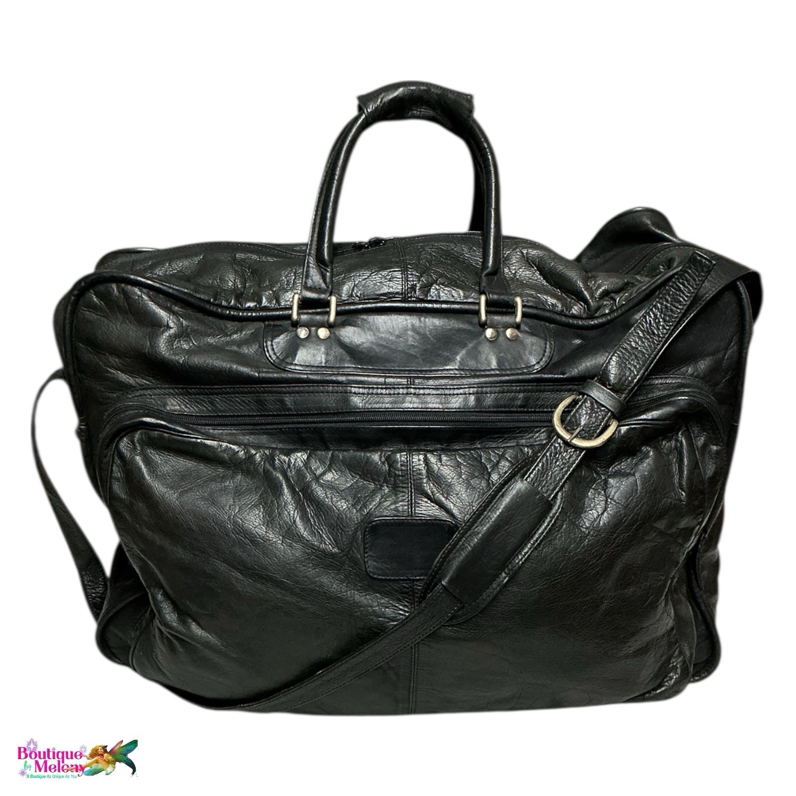 Large Black Leather Tote Bag Slouchy Satchel Top Handle Shoulder Strap