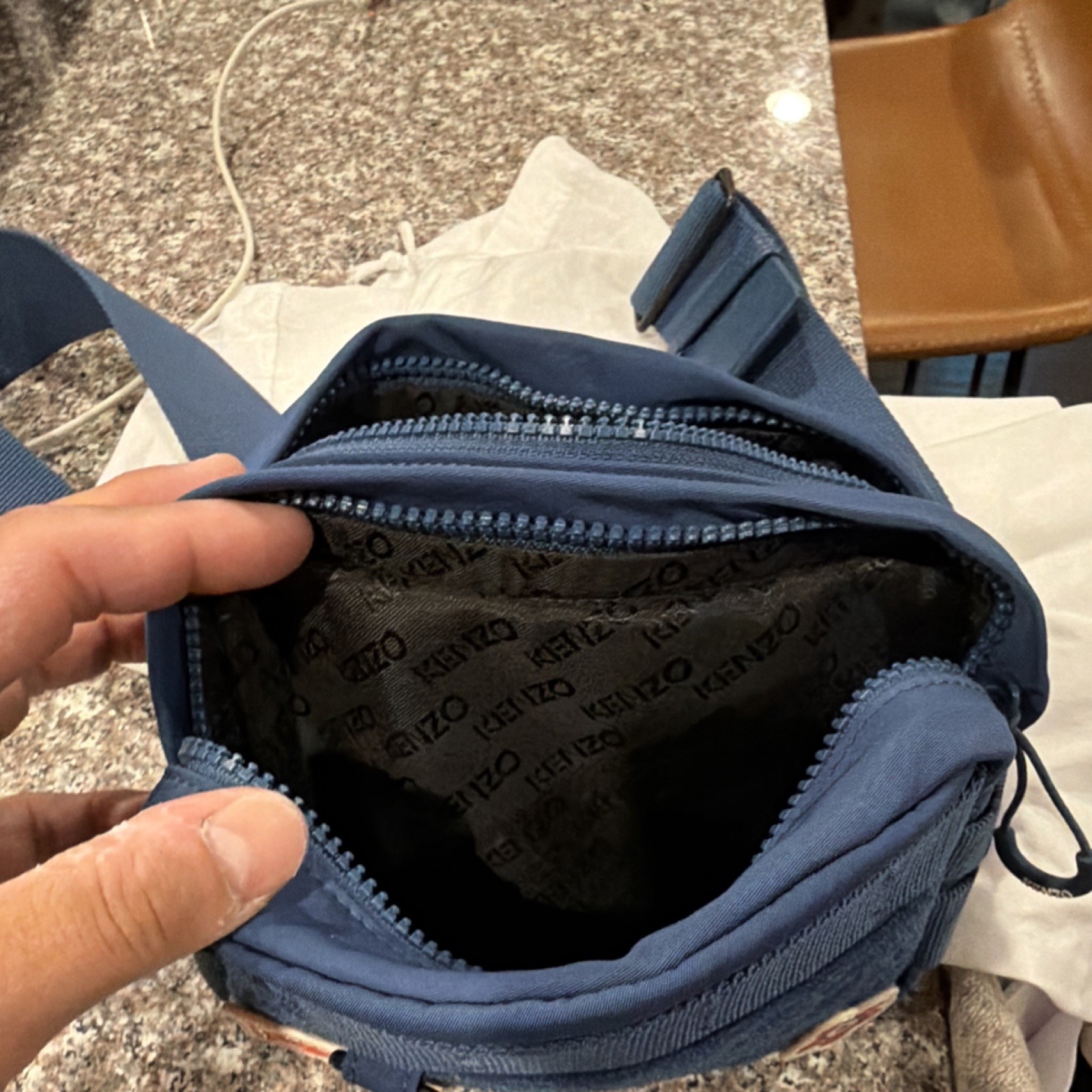 KENZO Paris Blue Logo Small Crossbody Bag Zip Closure Adjustable Strap