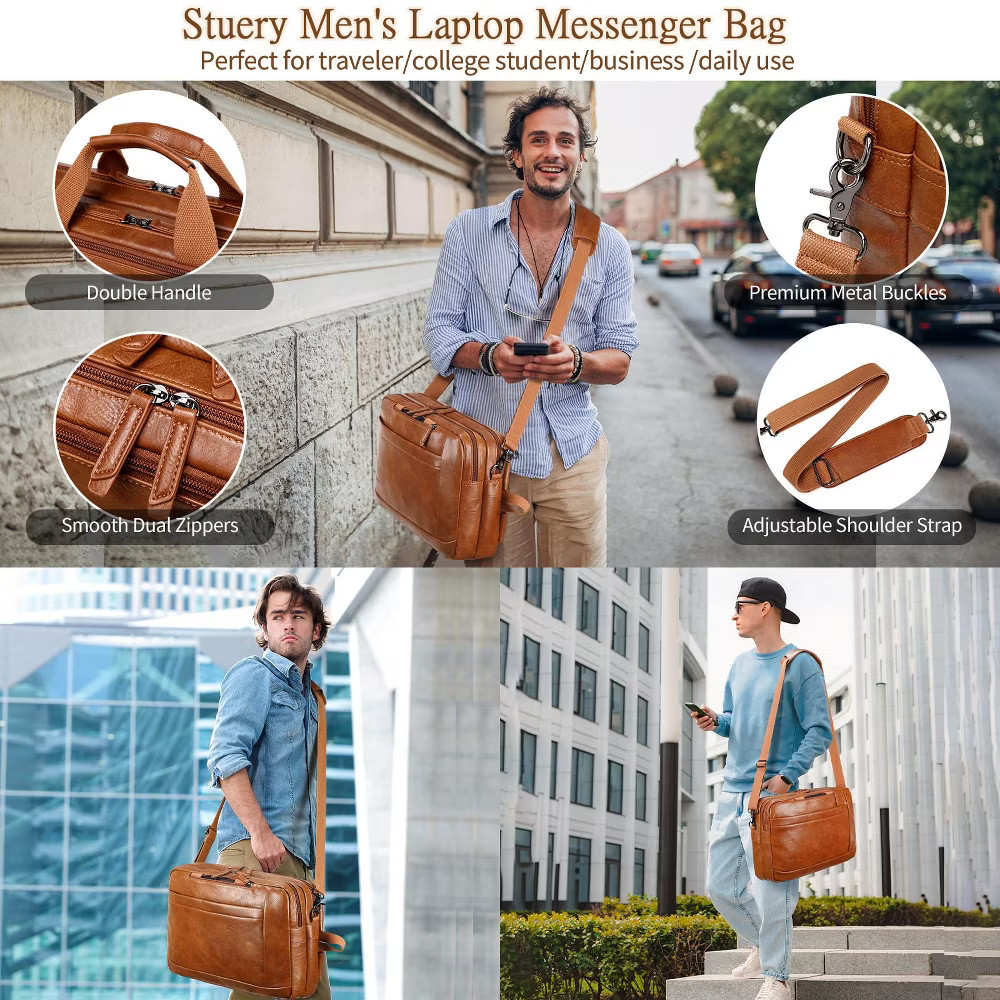 Faux Leather Messenger Bag for Men | 17 Inch Leather Mens Laptop