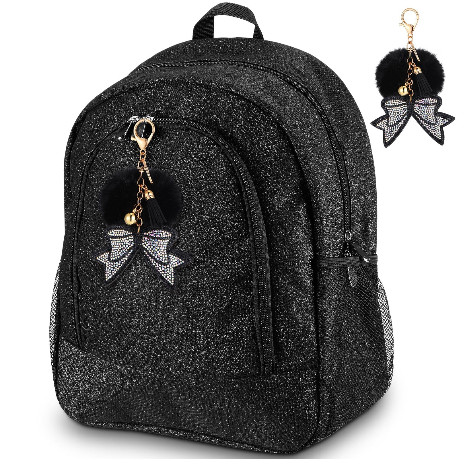 Glitter Canvas Cheer Backpack with Bow Keychain, Perfect Cheerleader Gift