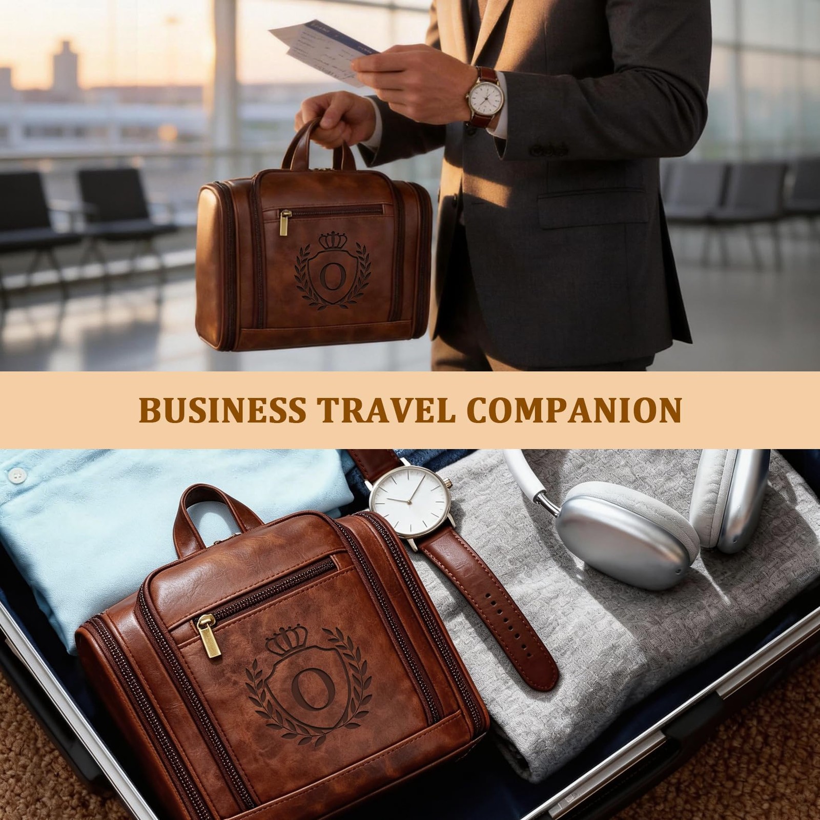 Aganmi Personalized Easter Gifts for Men Large Leather Travel Toiletry Bag Ha…